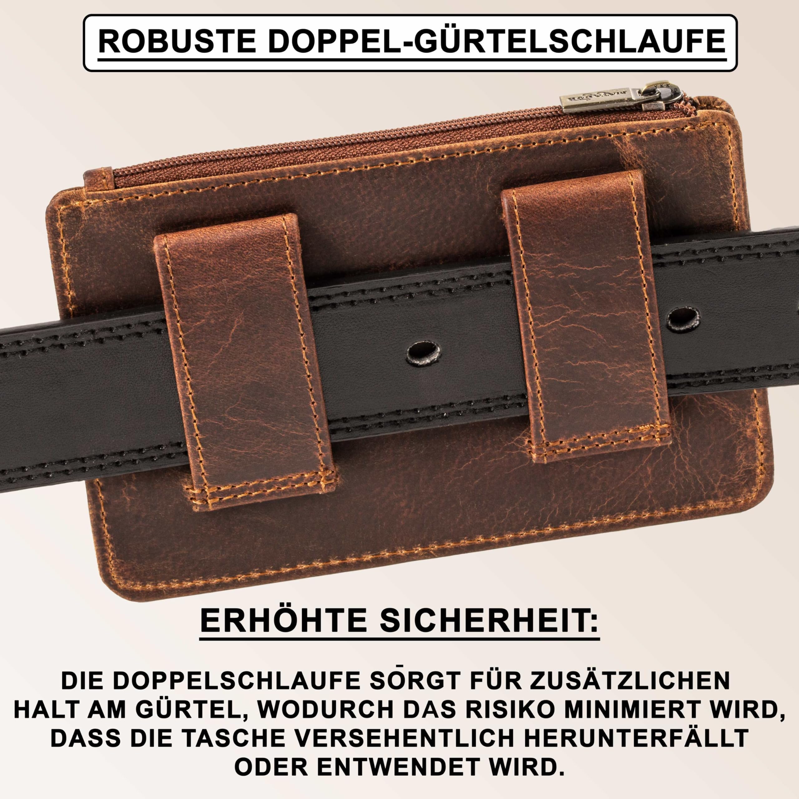 MATADOR 2in1 Echtleder Handytasche Gürtel mit Reißverschlussfach #Brisbane, mit edler Geschenkbox und RFID Schutz, Elegante Handy Gürteltasche Leder für Smartphone bis 6,1 Zoll