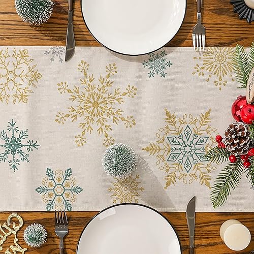 Miniatura 5 de Siilues Camino de mesa de invierno decoraciones de invierno camino de invierno con copo de nieve para mesa decoración de invierno de temporada para