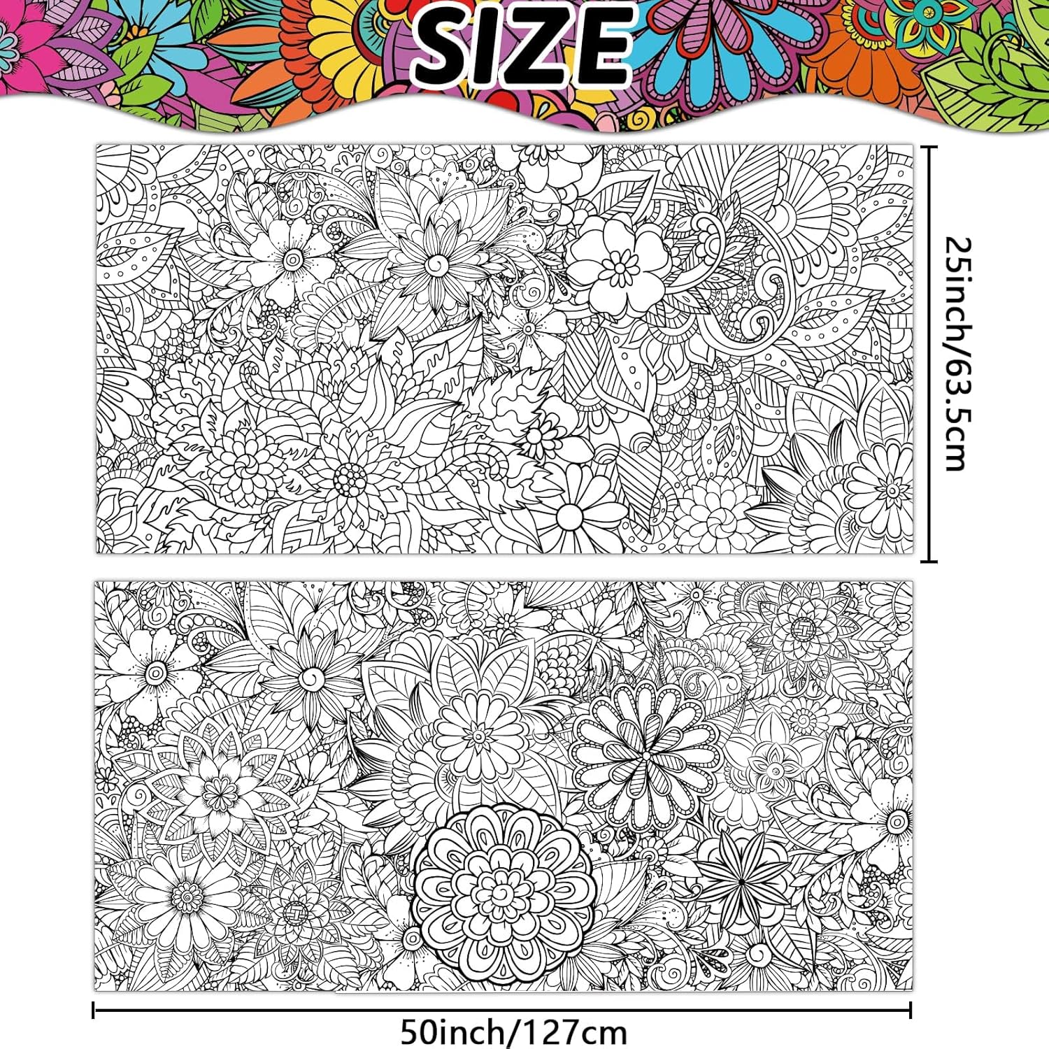 2Pack Jumbo Mandala Coloring Posters 50x30Inch Large Spring Mandala Flower Coloring Page Giant Mandala Coloring Tablecloth Wall Decor for Kids Teens Children Adults Art Craft Activity Party Supplies