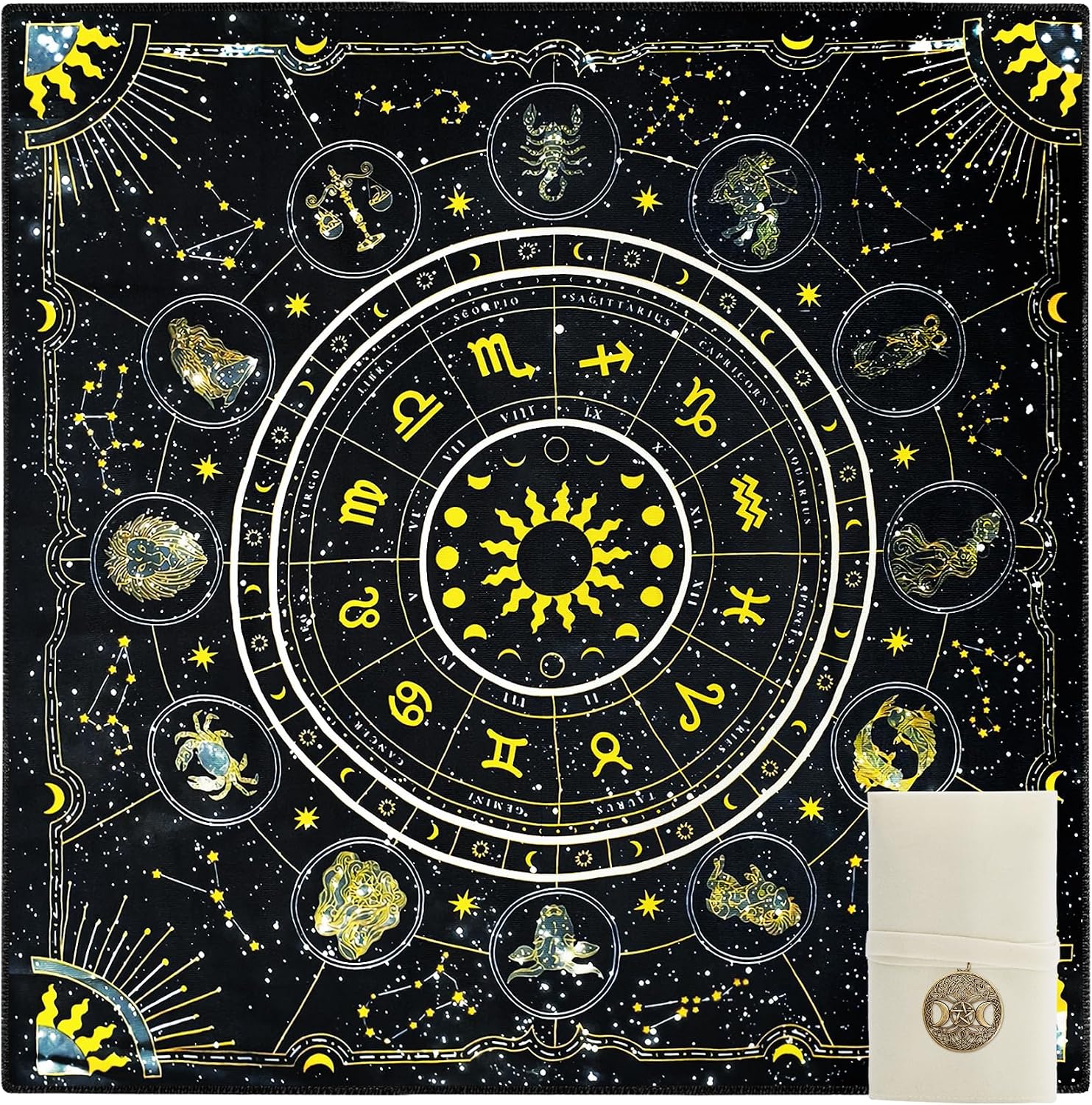 Knana Tarot Altar Cloth Velvet Zodiac Astrology Tarot Mat for Card Reading | Soft velvet fabric|Exquisite zodiac astrology star‑sky print, comes with storage bag, Ideal for tarot reading and divination