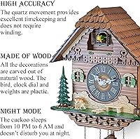 Vista 2 de TIMEGEAR Reloj de pared de cuco con modo nocturno, movimiento de cuarzo y péndulo oscilante (La granja)