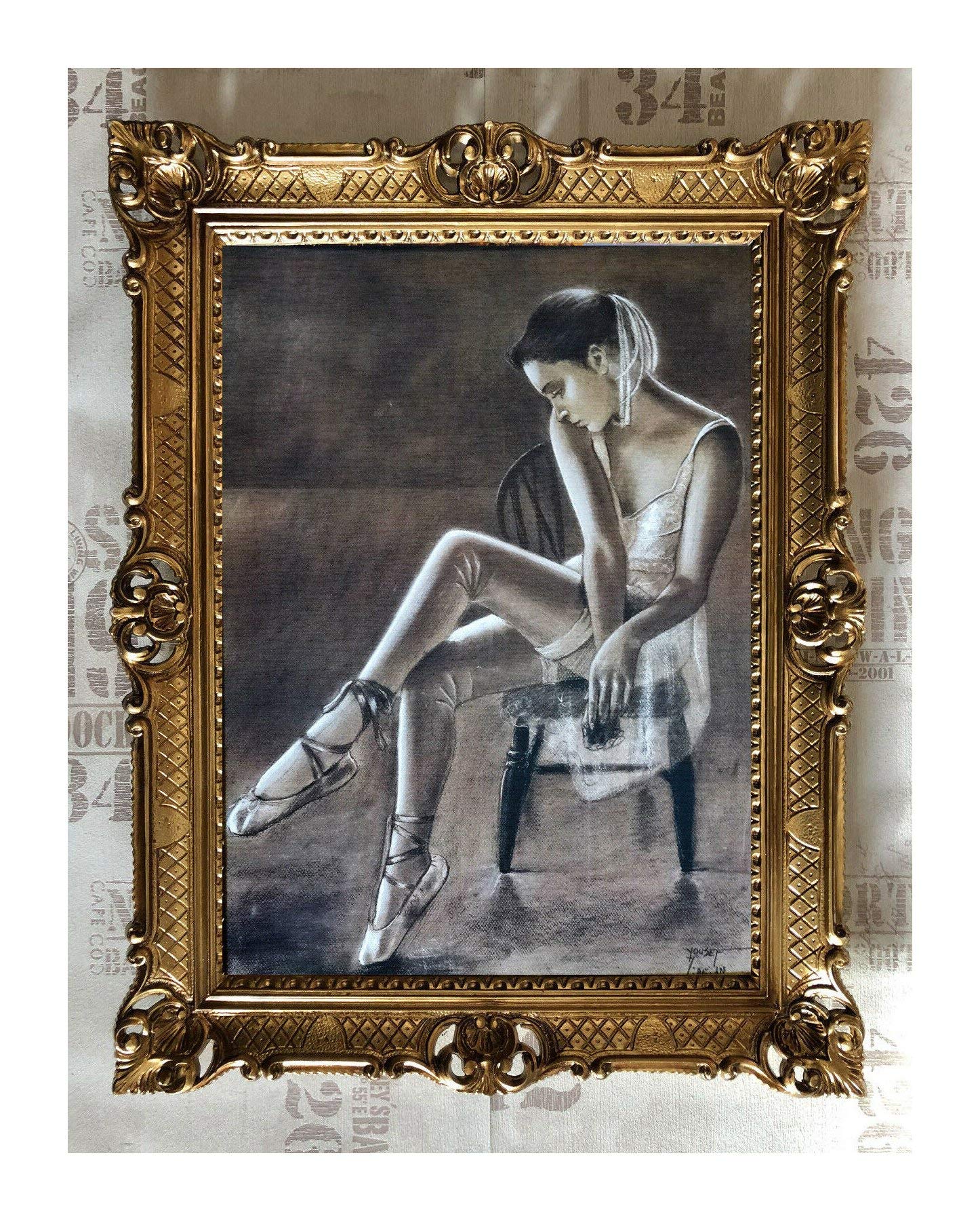 Lnxp Hübsche Ballerina auf dem Stuhl sitzend Maler Yousef 90x70cm Ballett Bild Barock Repro Wandbild Kunstdrucke Gemälde Retro Antik für Cafe Bar Home Büro Praxis 58B