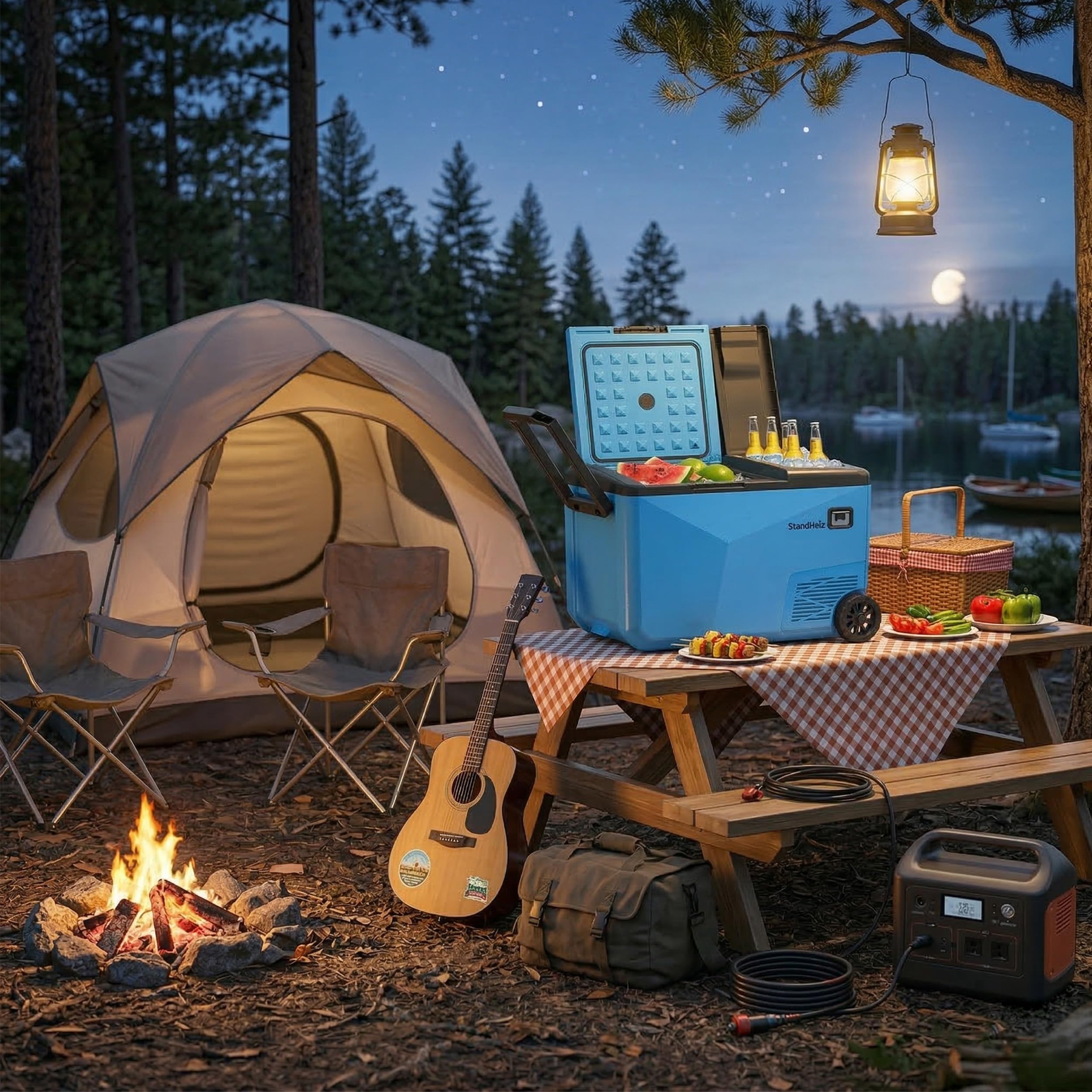 Turystyczna lodówka turystyczna, 32 l, kompresor kempingowy, 12 V, STANDHEIZ idealne rozwiązanie do przyczep kempingowych i samochodów osobowych, kamperów, z zamrażarką do -20°C, zasilana 12 V, 24 V i
