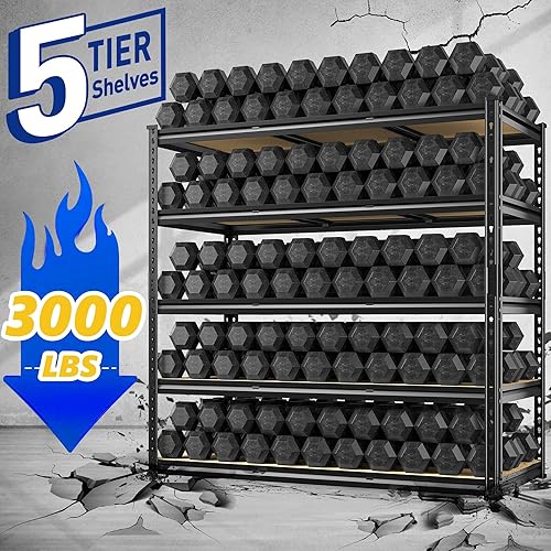 Miniatura 4 de REIBII Estantería de garaje de 48 pulgadas de ancho, estantes de almacenamiento de 3000 libras, estantería de metal ajustable de 5 niveles, estantes