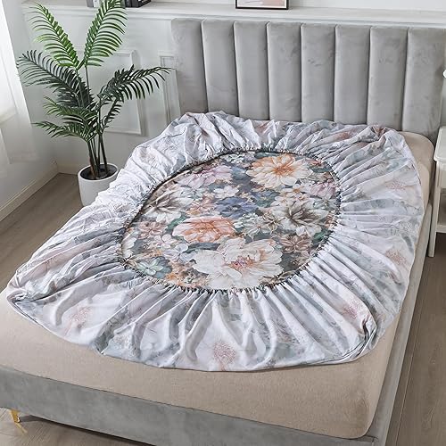 Miniatura 5 de Softta Juego de ropa de cama de lujo bohemio con diseño de damasco floral de loto vintage, tamaño California King, juego de sábanas de 4 piezas,