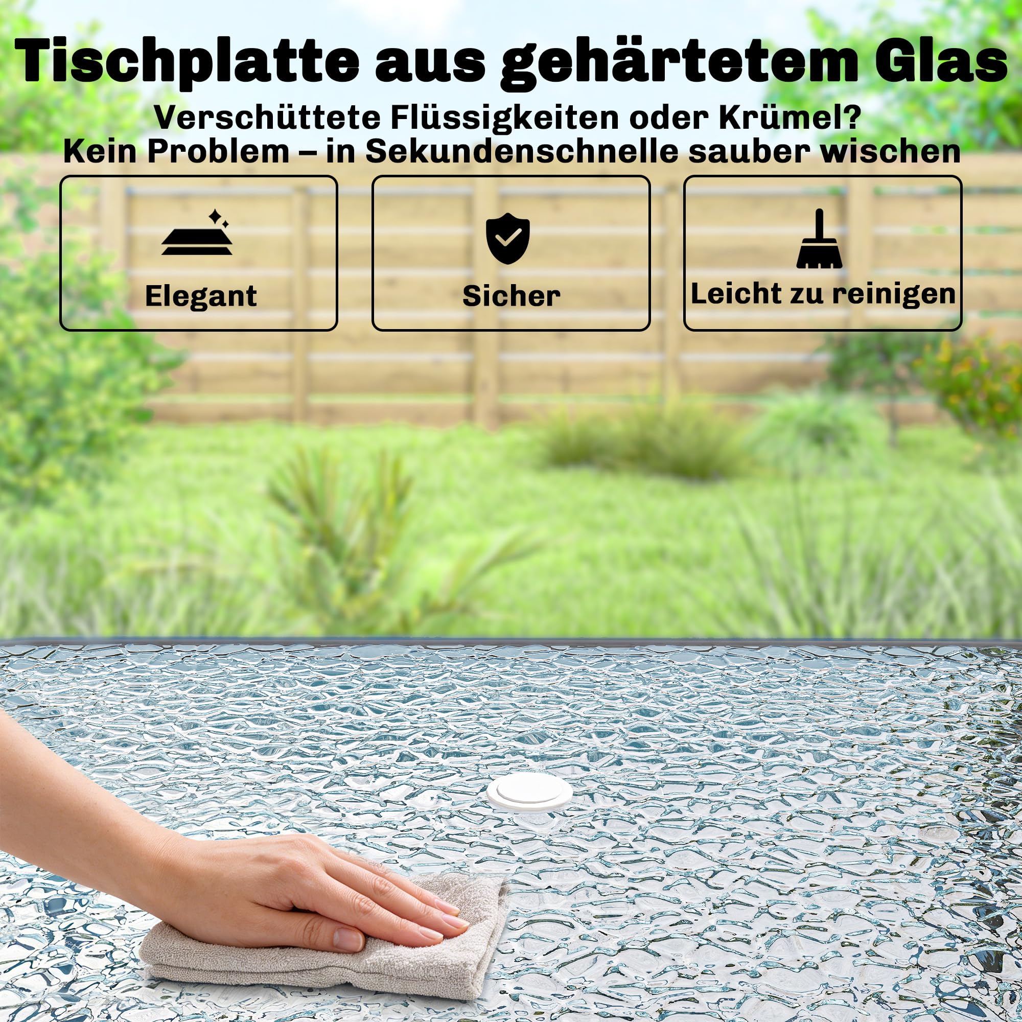 Outsunny Gartenmöbel Set Sitzgruppe 8-teilig Glastisch 119 x 68cm mit 6 Klappstühlen Wasserwellenmuster Sonnenschirm Atmungsaktive Essgruppe für Terrasse Outdoor-Bereich Grau