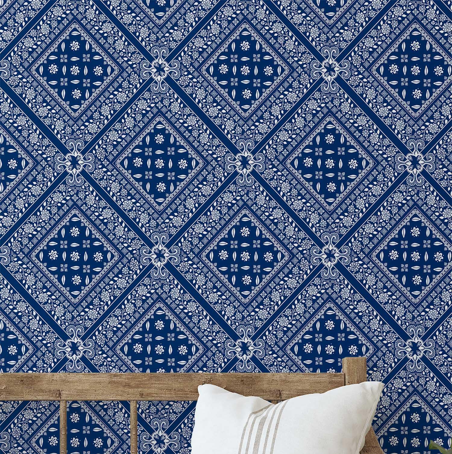 Papier peint bleu asiatique autocollant facile à poser chambre et salon