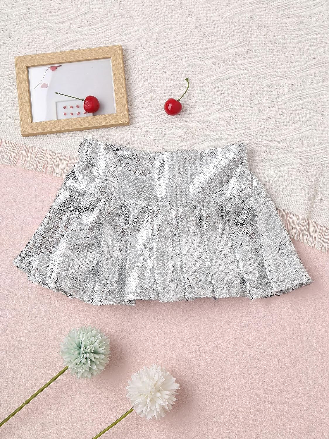 ACSUSS Baby Kid Girls Sequins Skirt Soft Lining Elastic Waistband Short Skirt Outdoor Activities Photo Shoot