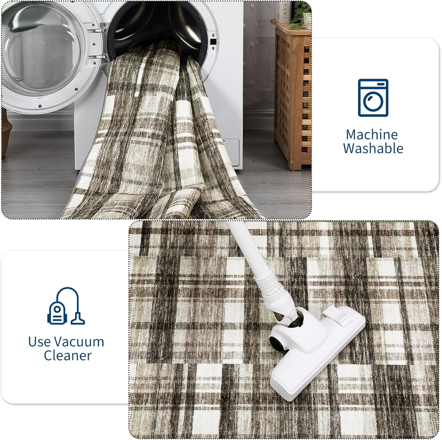 Garvee 9x12 Rug Washable Room Rugs for Bedroom, Large Living Room Rug, Modern Plaid Area Rug for Classroom, Dorm, Office, Non Skid Stain Resistant Dining Room Rugs, Beige
