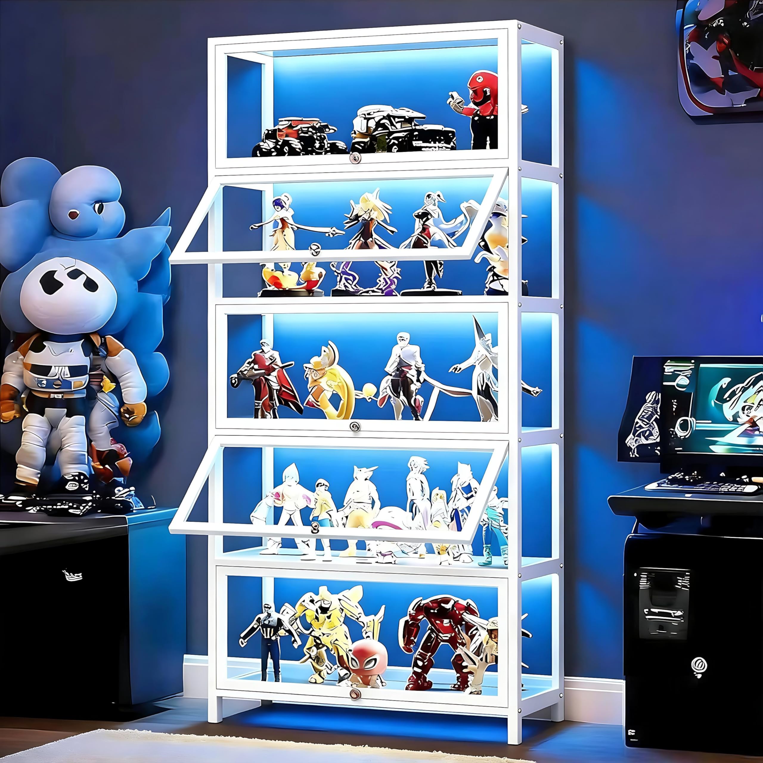 JOIHGA 5 Tier Curio Display Cabinet with Acrylic Glass Door, Large Capacity Storage Cabinet Collectibles Toy Organizers Rack & Display Shelf, Kids