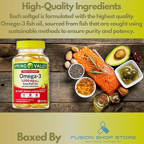 Miniatura 2 de Aceite de pescado Omega 3 1000 mg epa dha Omega 3 Suplemento Spring Valley 60 unidades (1 unidad) juego con Fusion Shop Store Week estuche (1)