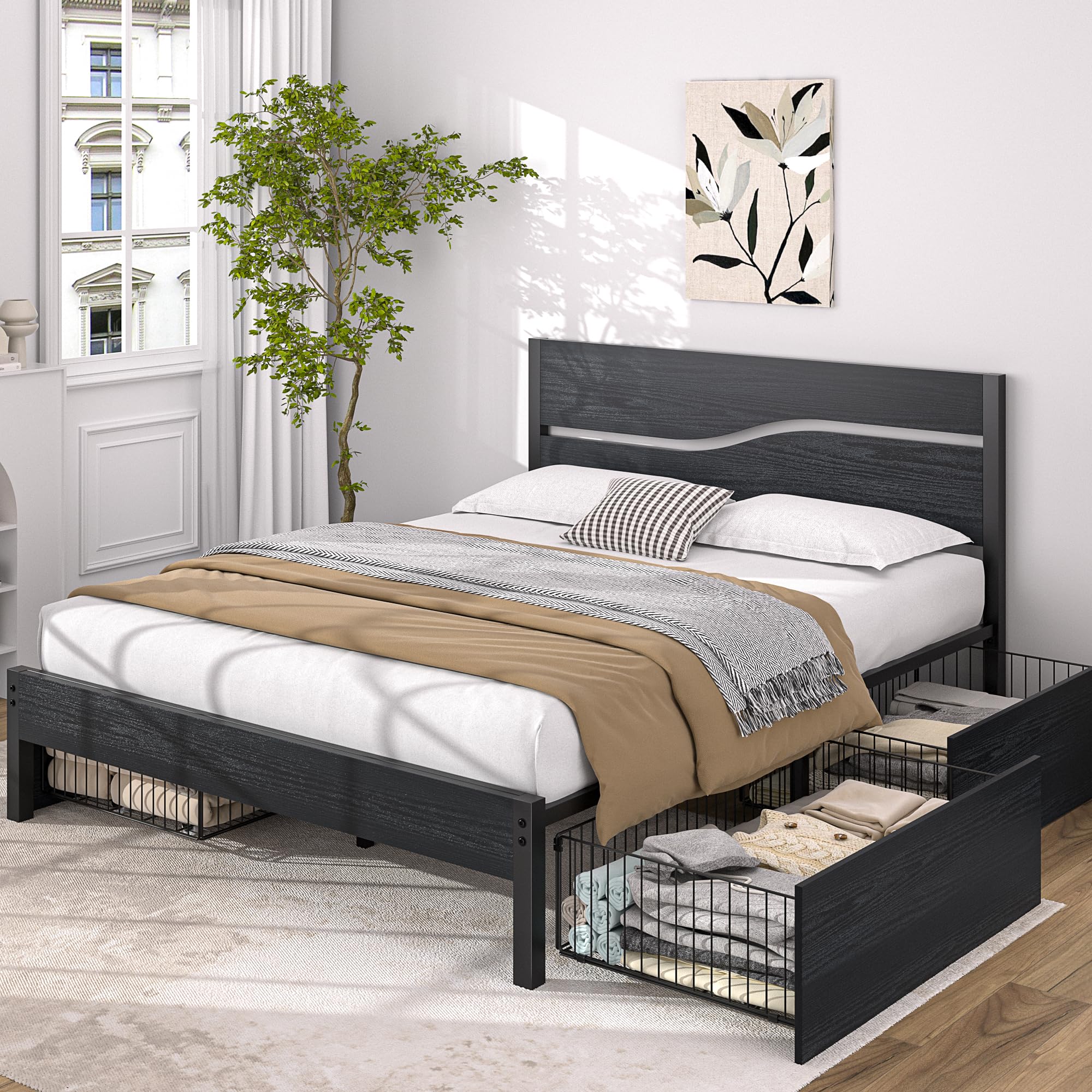 Snapklik.com : VECELO Queen Size Platform Bed Frame