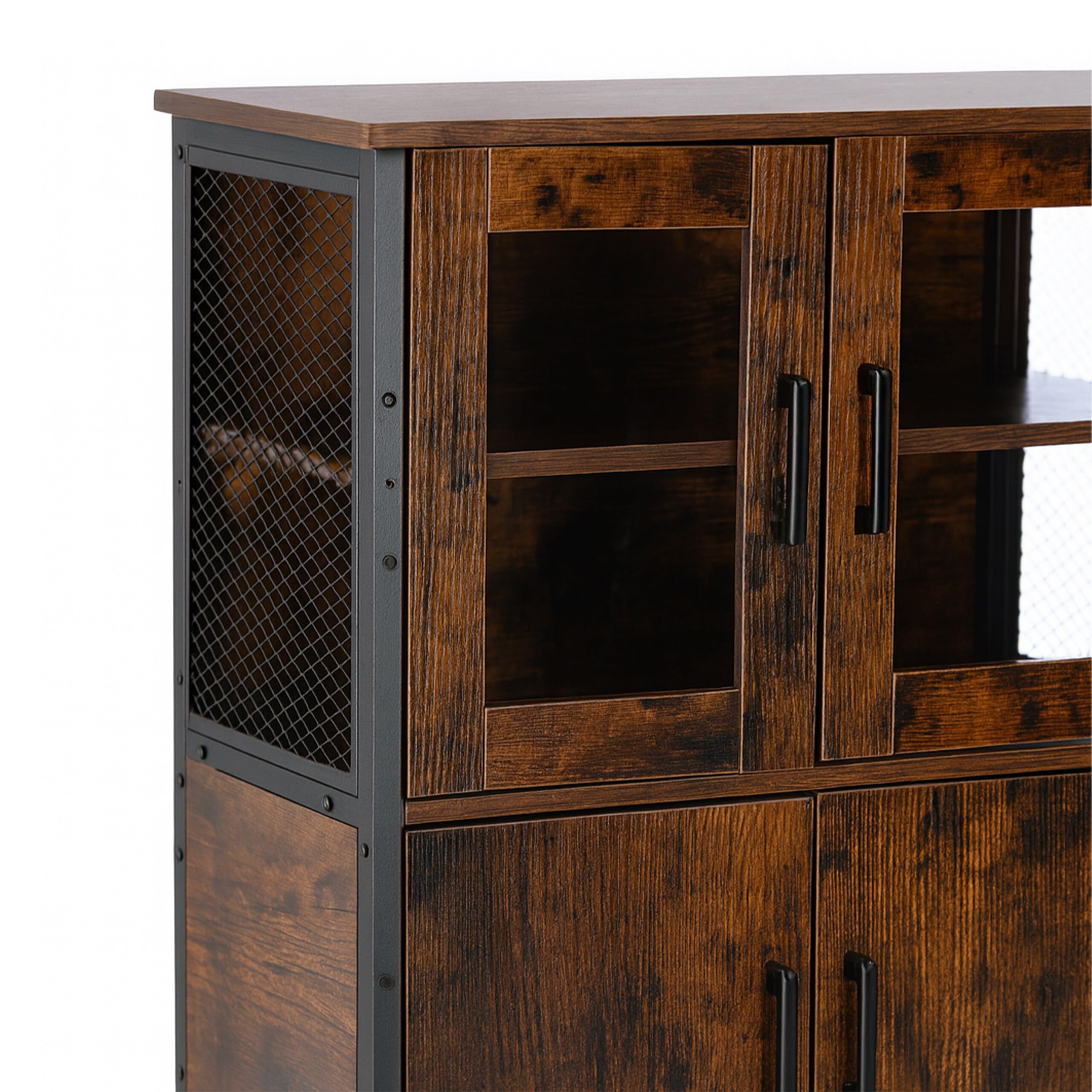 Relaxdays Armadio da Cucina Industrial, Armadio Alto con Ante in Vetro H 108x60x30 cm, vetrina Slim, Legno Marrone