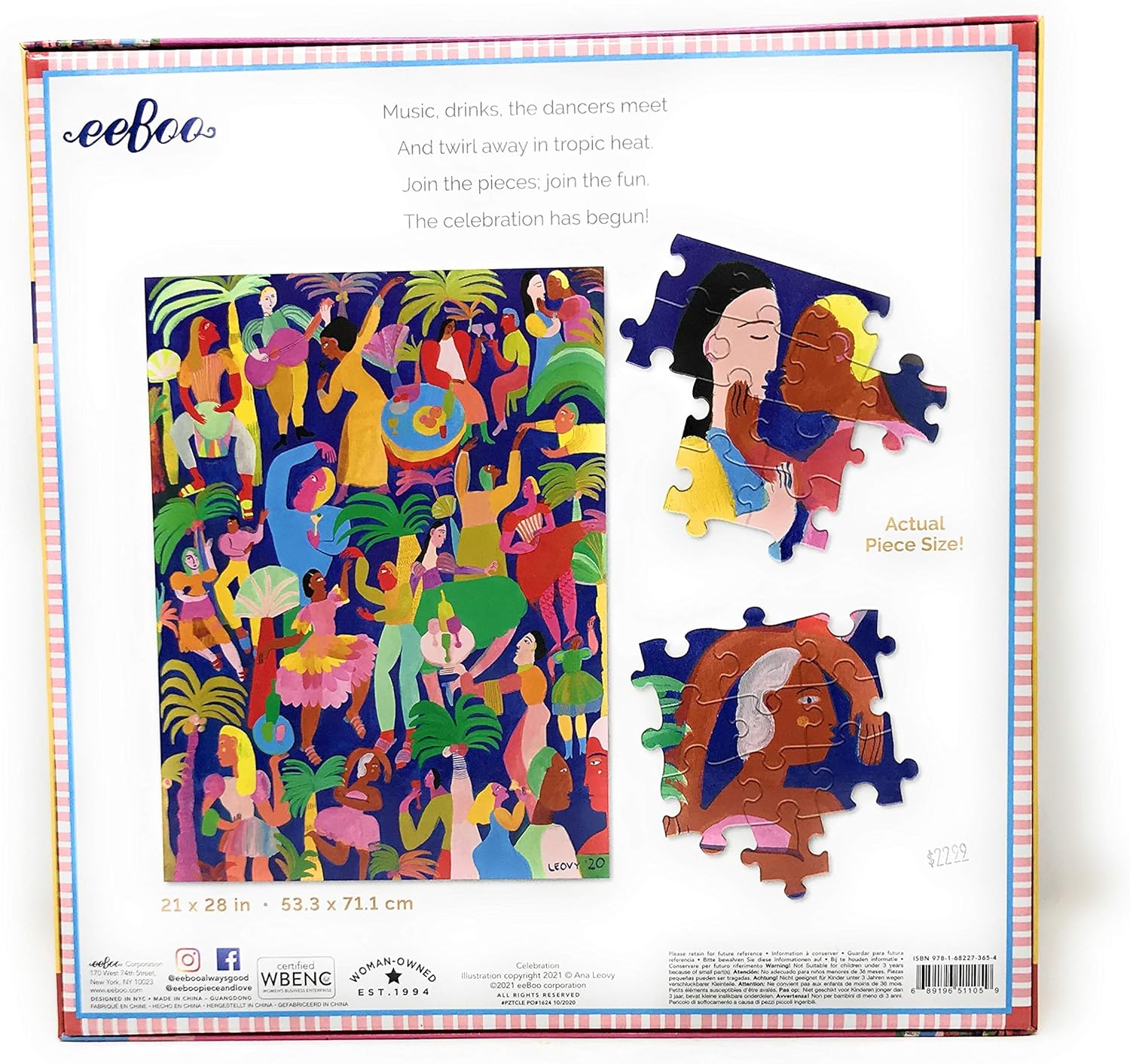 eeBoo: Piece and Love Celebration 1000-piece Rectangular Adult Jigsaw Puzzle, Jigsaw Puzzle for Adults and Families, Includes Glossy, Sturdy Pieces and Minimal Puzzle Dust
