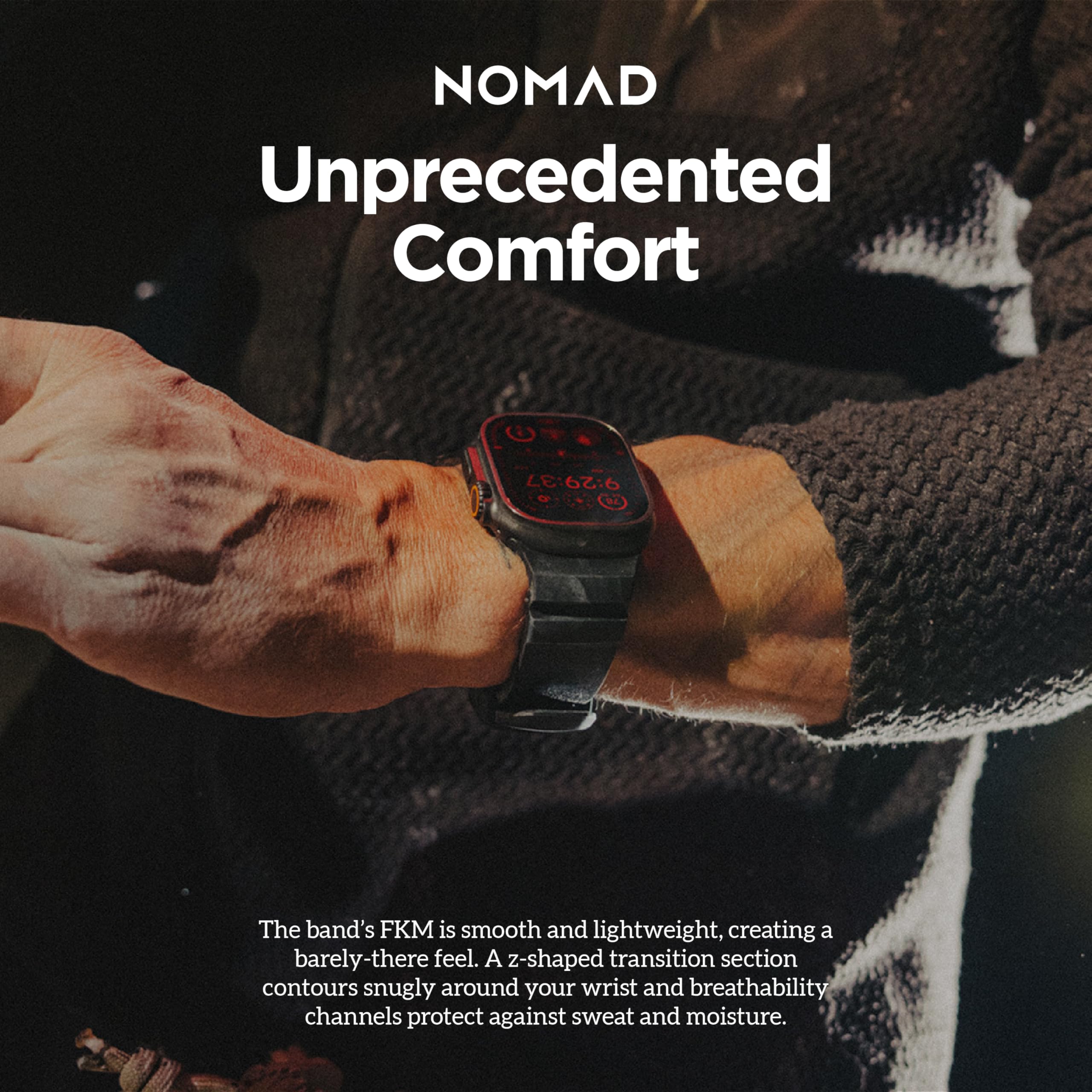 NOMAD Rocky Point Band | für Apple Watch 42/44/45/49 mm |ultimative leistungsstarke Uhrenarmband I Carbon Black Connector Natural