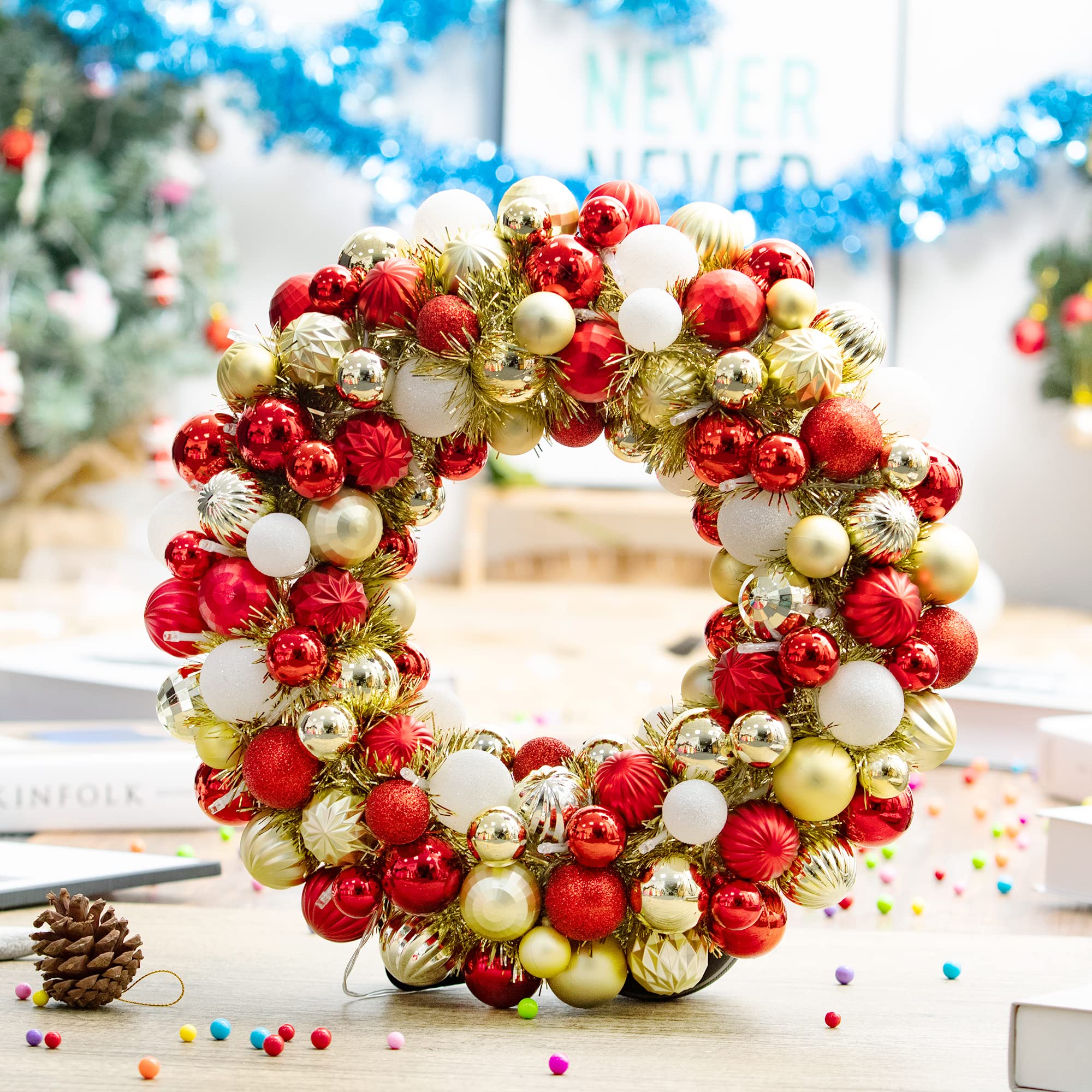 Yimiyaa 16inch LED Lighted Christmas Ball Wreath