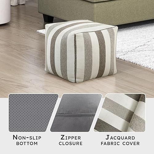 Miniatura 4 de Lexicon Puf otomano, reposapiés otomano cuadrado, puf de tela jacquard, taburetes pequeños para sofá con relleno para sala de estar/dormitorio,