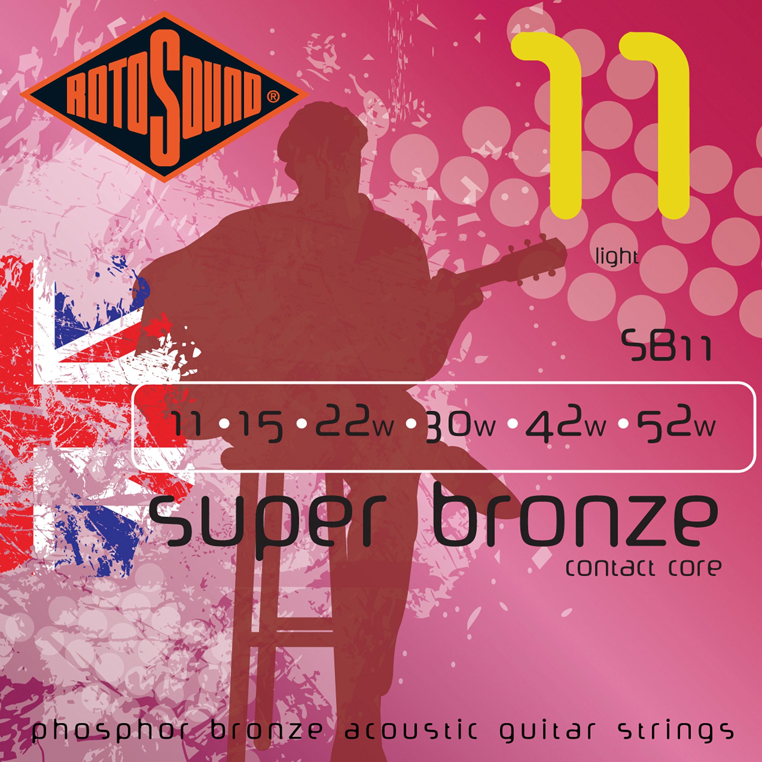 Rotosound Super Bronze Phosphor Bronze 11-52 Acoustic Guitar Strings, Custom