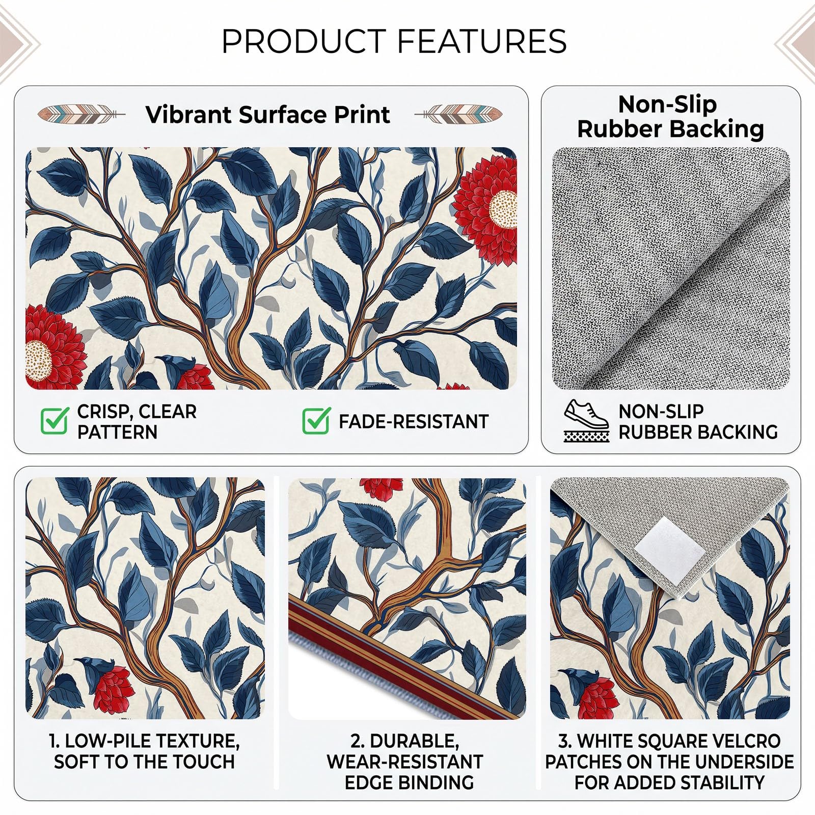 Générique Tapis Salon Motif Floral Rouge Oriental Vignes 100 x 160 cm, Lavable en Machine Tapis de Sol Vintage Traditionnel Doux Antidérapant pour Entree Interieur, Chambre, Salle à Manger