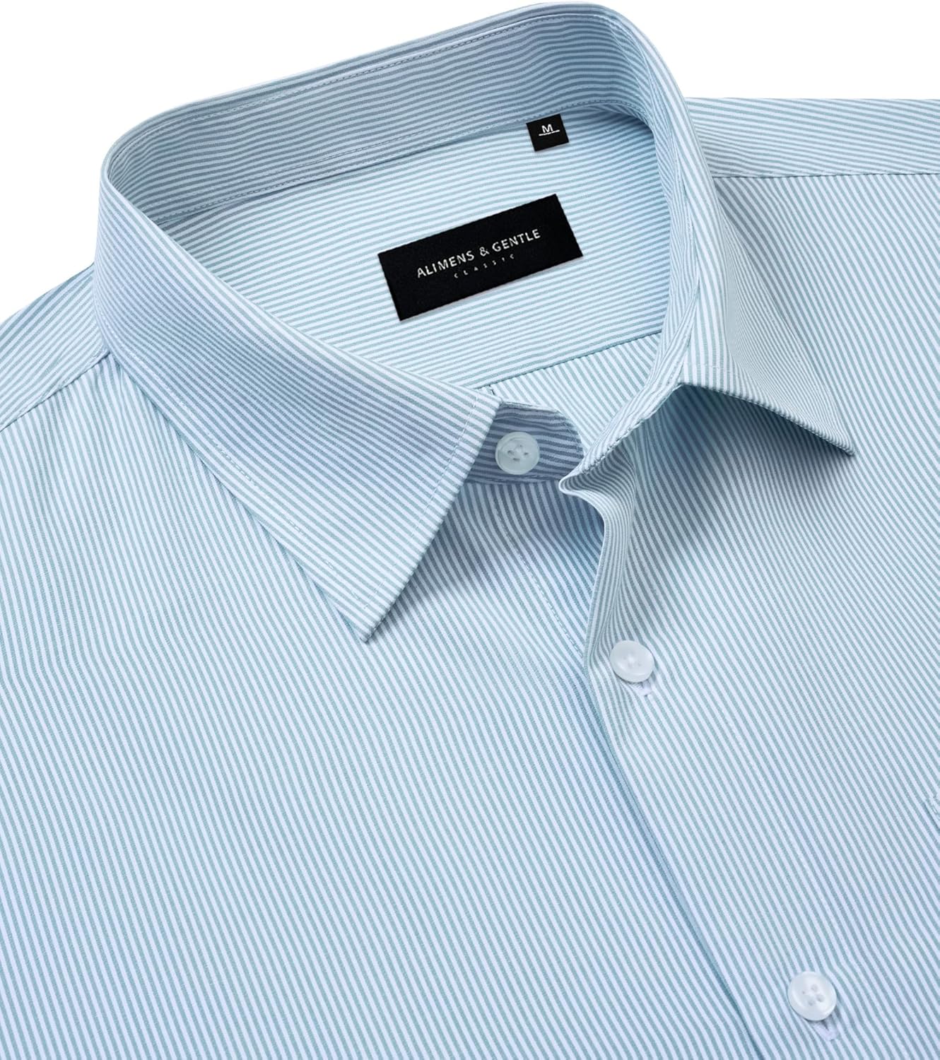 Alimens & Gentle Men's Stripe Dress Shirts Transitional Weather Long Sleeve Casual Button Down Business Shirt Poplin Top - Image 2