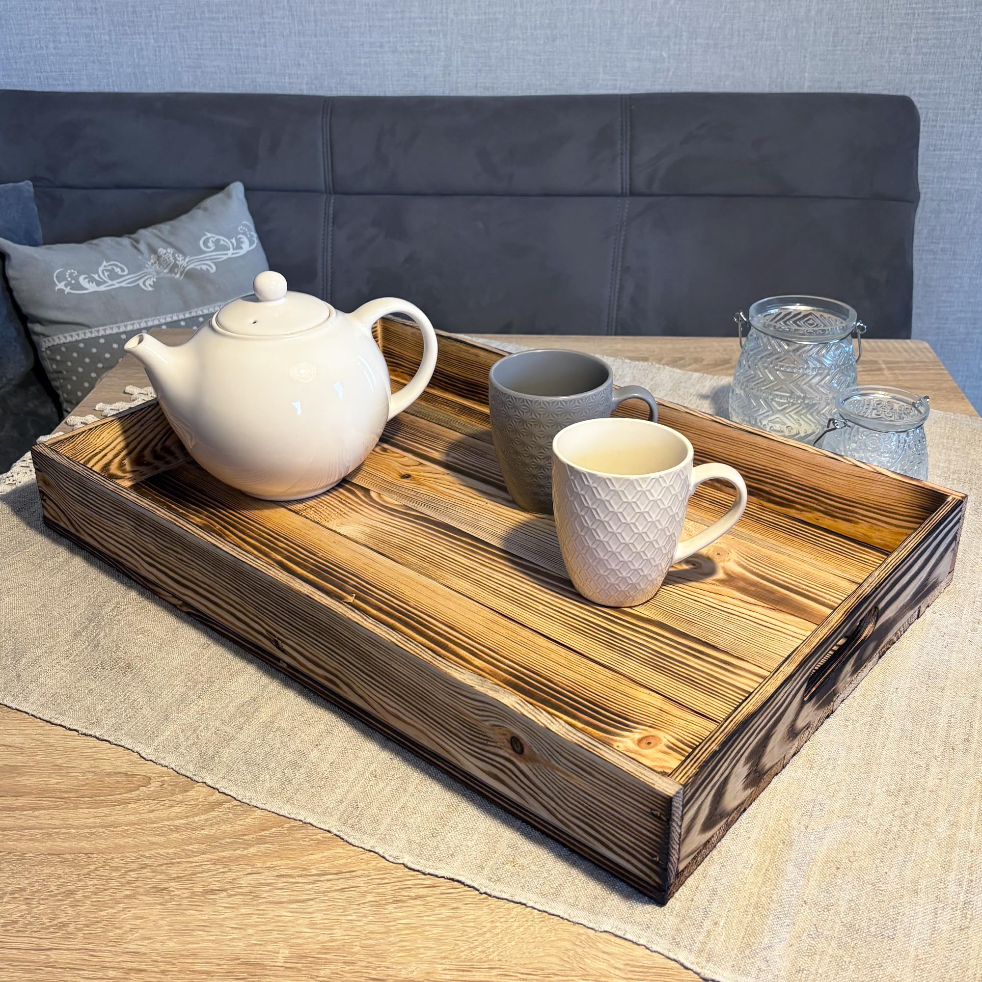 Houten dienblad, 60 x 40 x 8 cm, houten dienblad, ontbijtdienblad