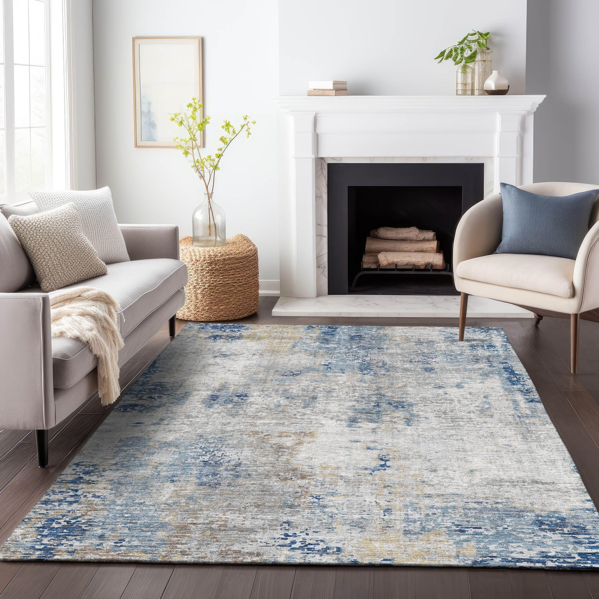 Addison Rugs Chantille ACN814 Blue 2'6" x 3'10" Indoor/Outdoor, Machine Washable, Easy Clean, Non Shedding, Bedroom, Living Room, Dining Room, Kitchen