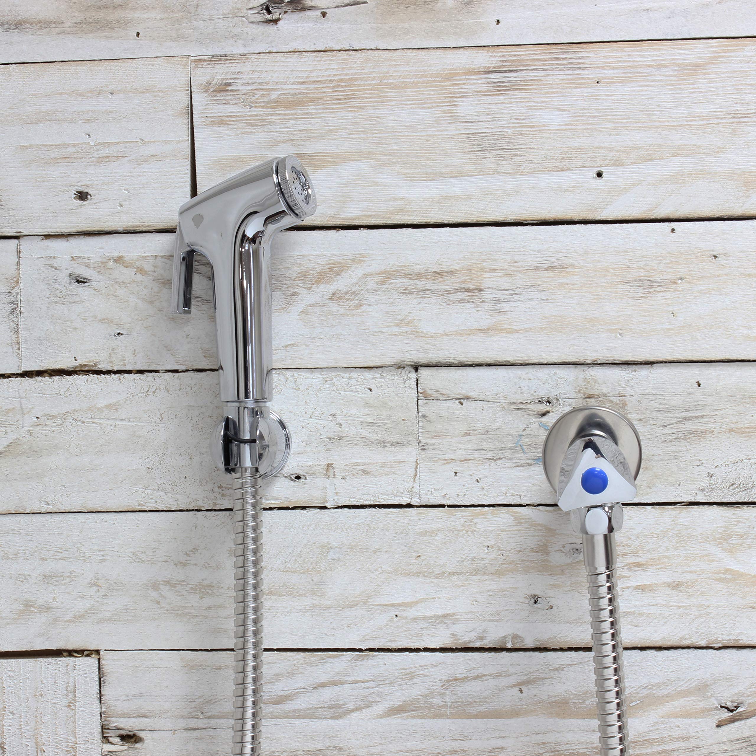 Ecospa Chrome Bidet Shattaf Douche Spray Kit | Includes Shower Handset, Hose, Wall Mount And Shut-Off Valve