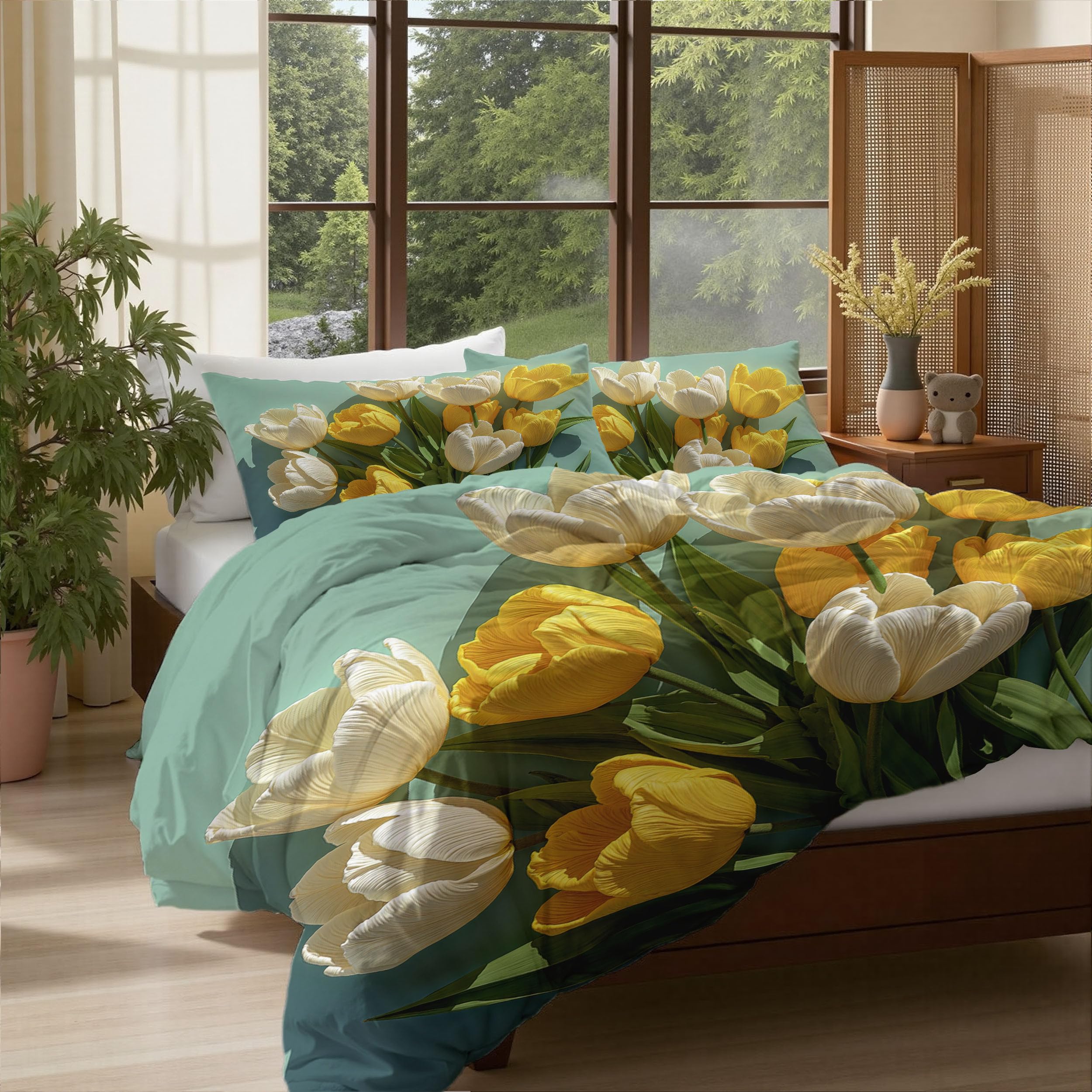 Housse de couette tulipes jaunes facile à entretenir pour éliminer les corvées de repassage