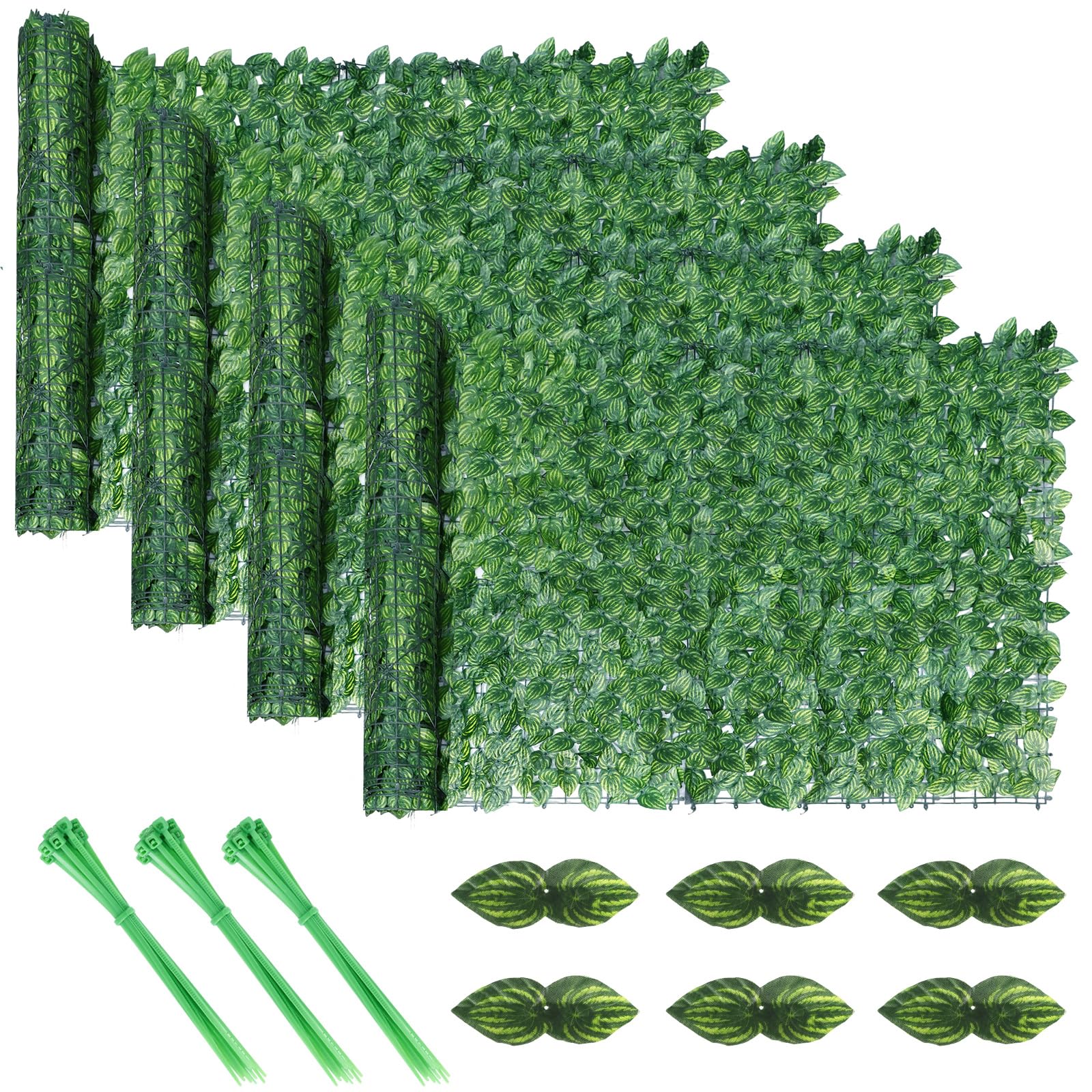 4PCS Artificial Ivy Fence Screening, 5m x 1m Artificial Hedge Screening, Privacy Fence Screen Artificial Hedge Roll, Artificial Trellis Screening with 100 Zip Ties for Garden Balcony Outdoor Decor