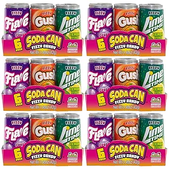 36 Kidsmania Mini Soda Can Fizzy Candy, 1.48 oz, Goody Bag Filler - Party Favor - 4 Assorted Flavors! 6 Packs of 6 Cans