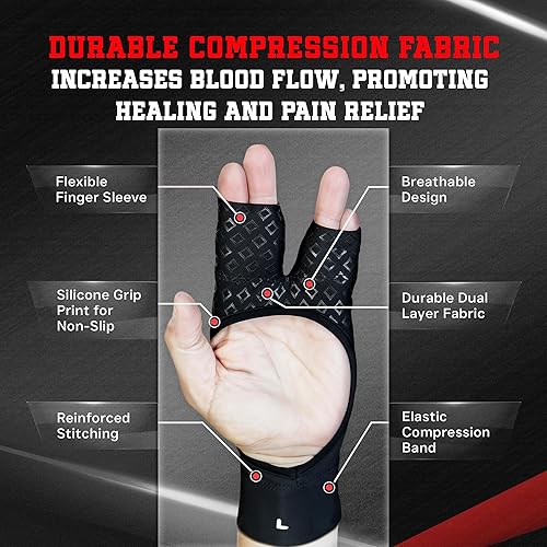 Miniatura 4 de Grappz Guantes de compresión atléticos con soporte para los dedos, alternativa de férula para dedos atléticos y cinta de gatillo, funda y soporte