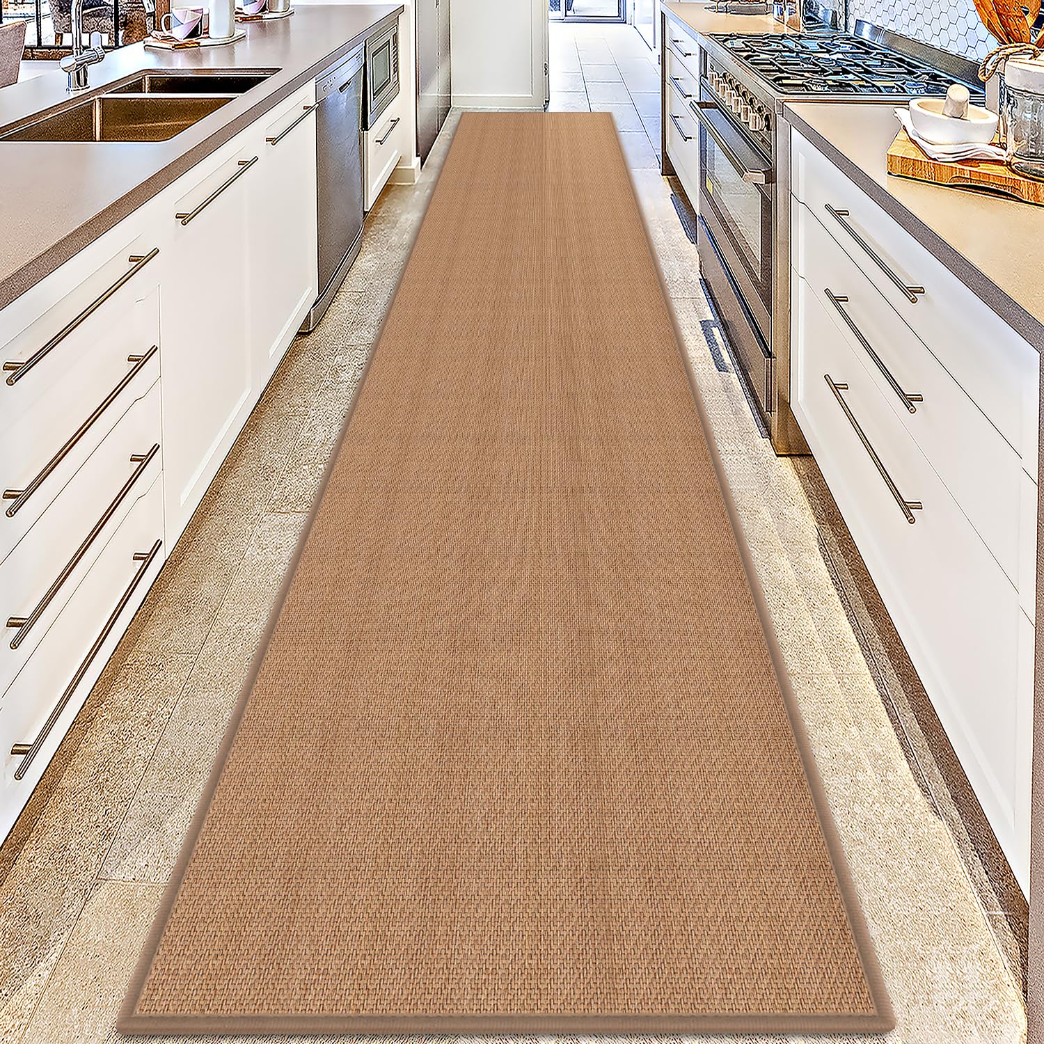 Photo 1 of 17ft Hallway Runner Rug Mat Non Slip, Rubber Backed Absorbent Floor Rug Carpets, Runner for Entryway Porch Backyard Dining Room, Camel