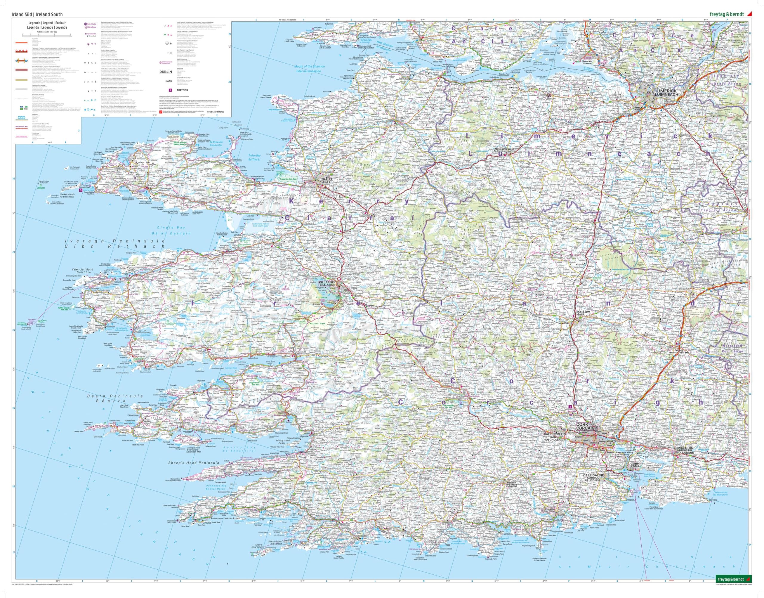 freytag & berndt Straßenkarte Irland Set 1:150.000: Straßen- und Freizeitkarte 3 Blätter in Kunststoff-Hülle, mit Infoguide und Top Tips