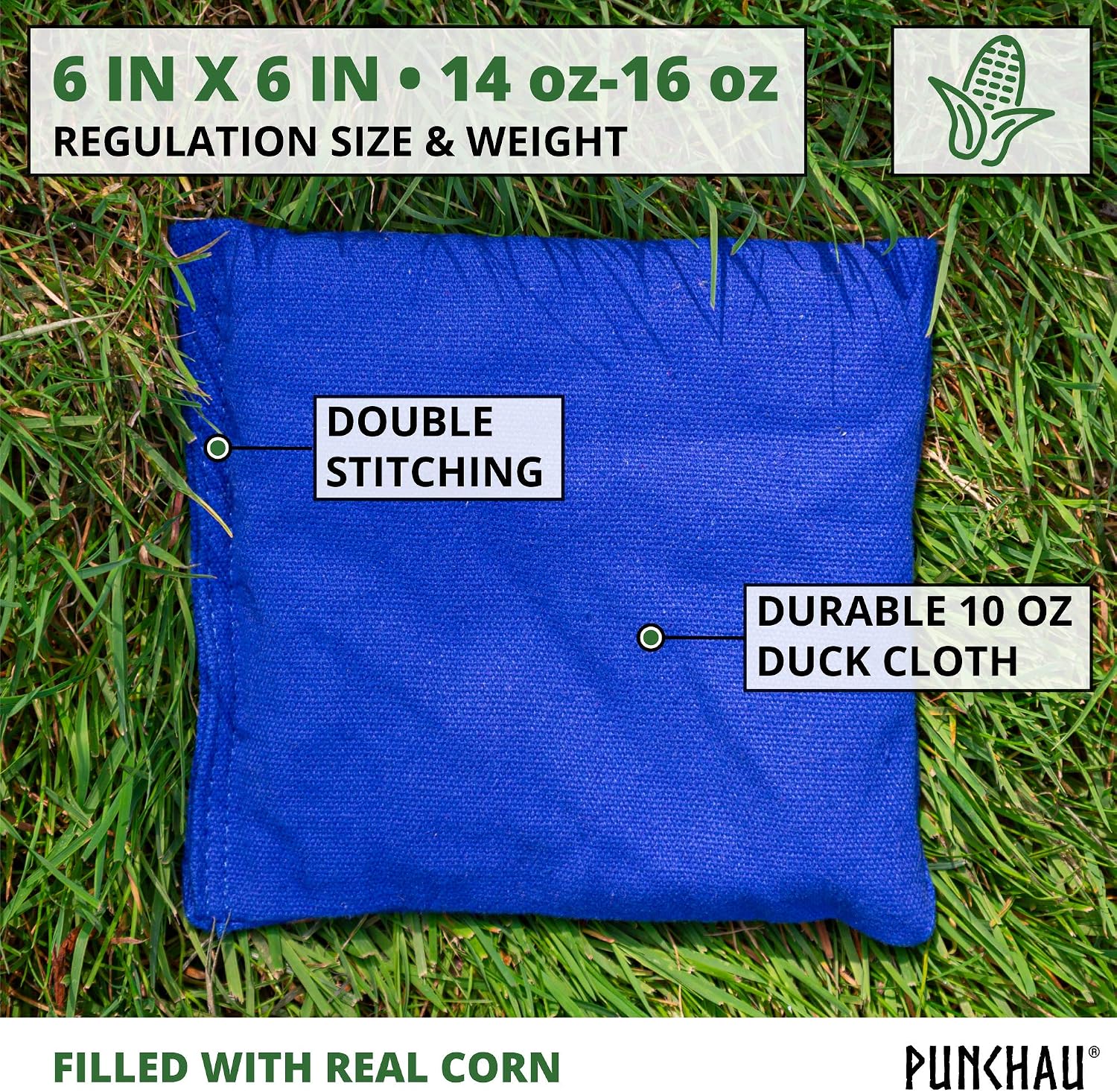 Punchau Corn Filled Cornhole Bean Bags - Set of 8 Corn Hole Toss Game Bags - Regulation Size & Weight - 9 Color Combos to Choose from