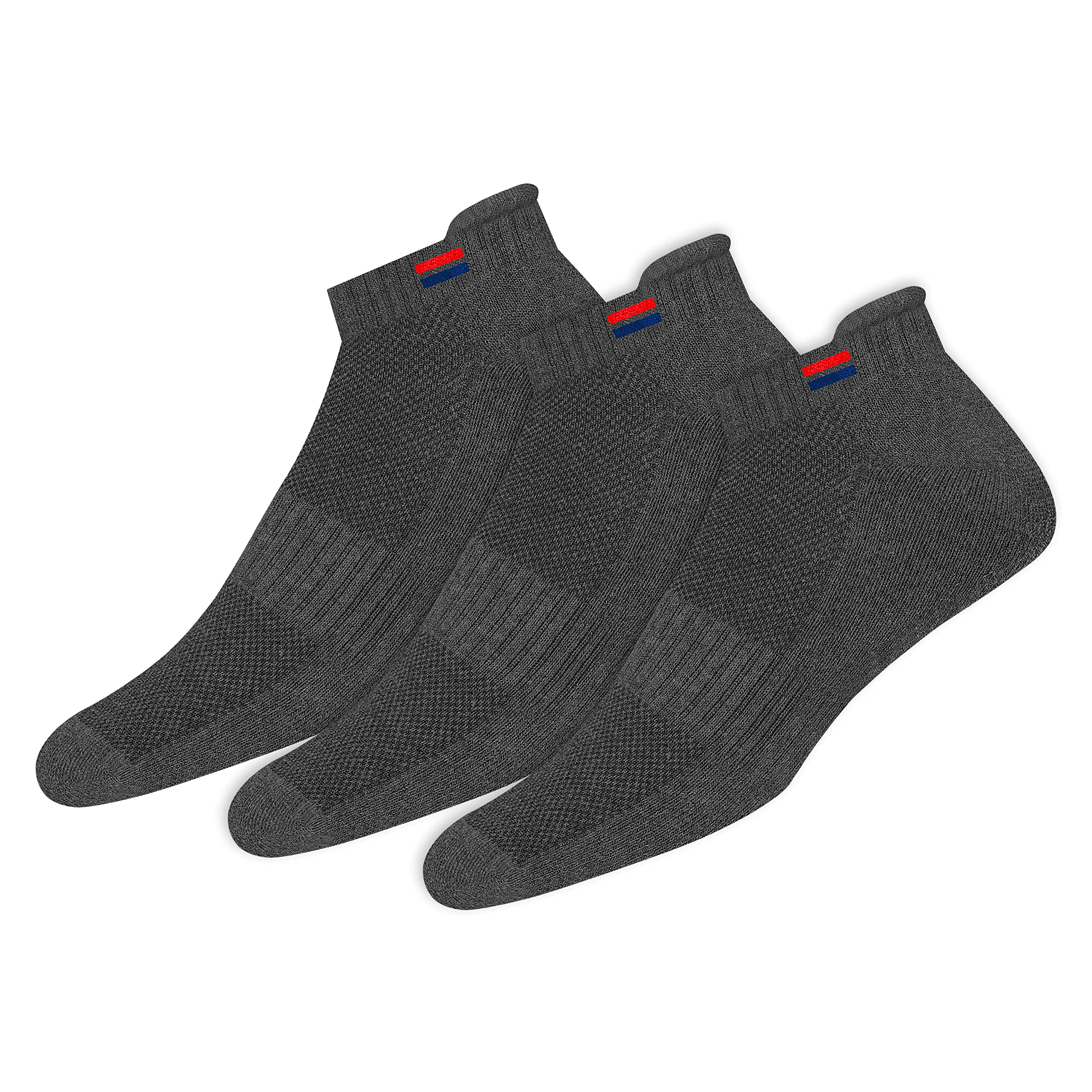 Men's Low Cut Athletic Cotton Cushion Ankle Socks with Sports Tab, Pack of 3 (Free Size)