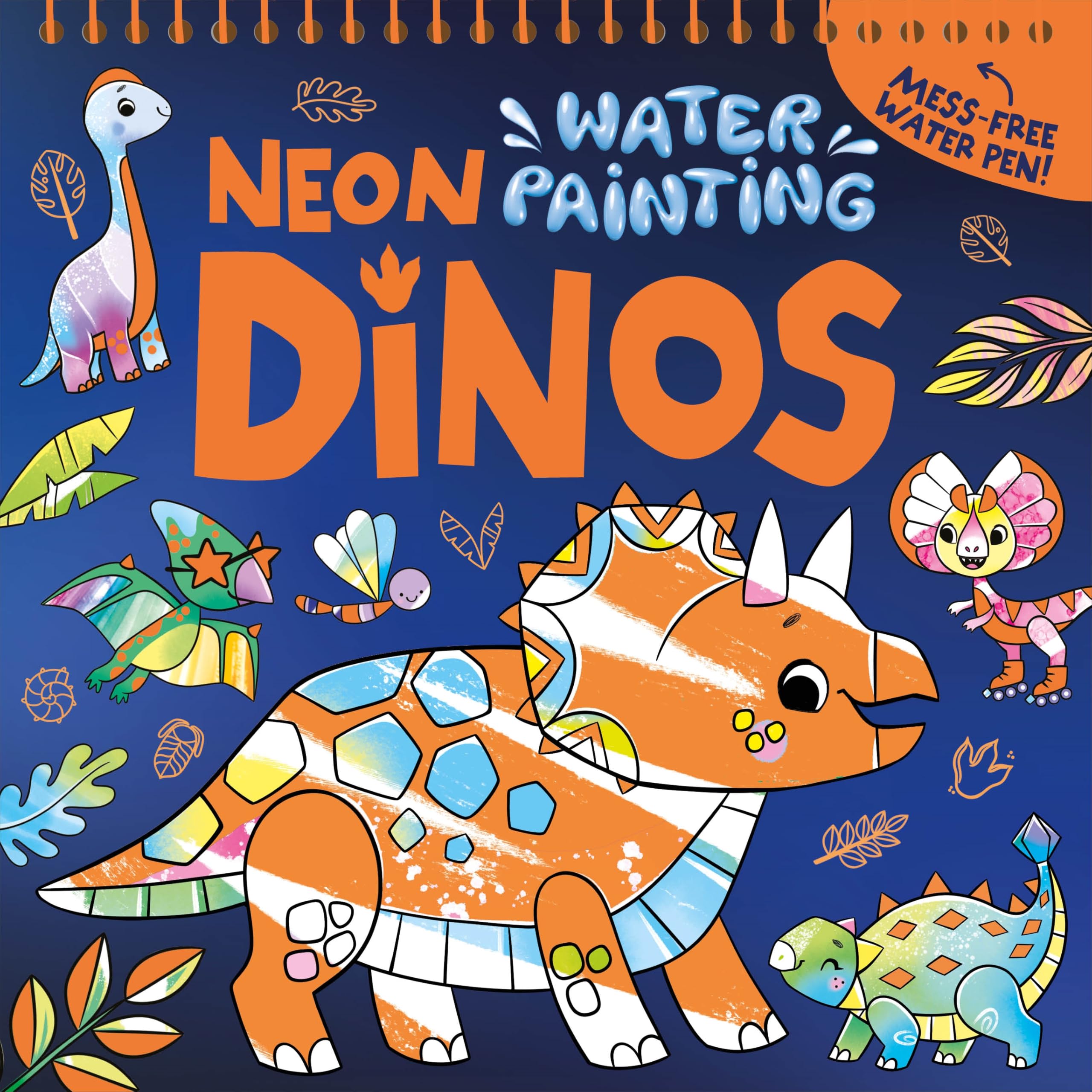 Neon Water Painting Dinos (Mess free water painting book and pen)