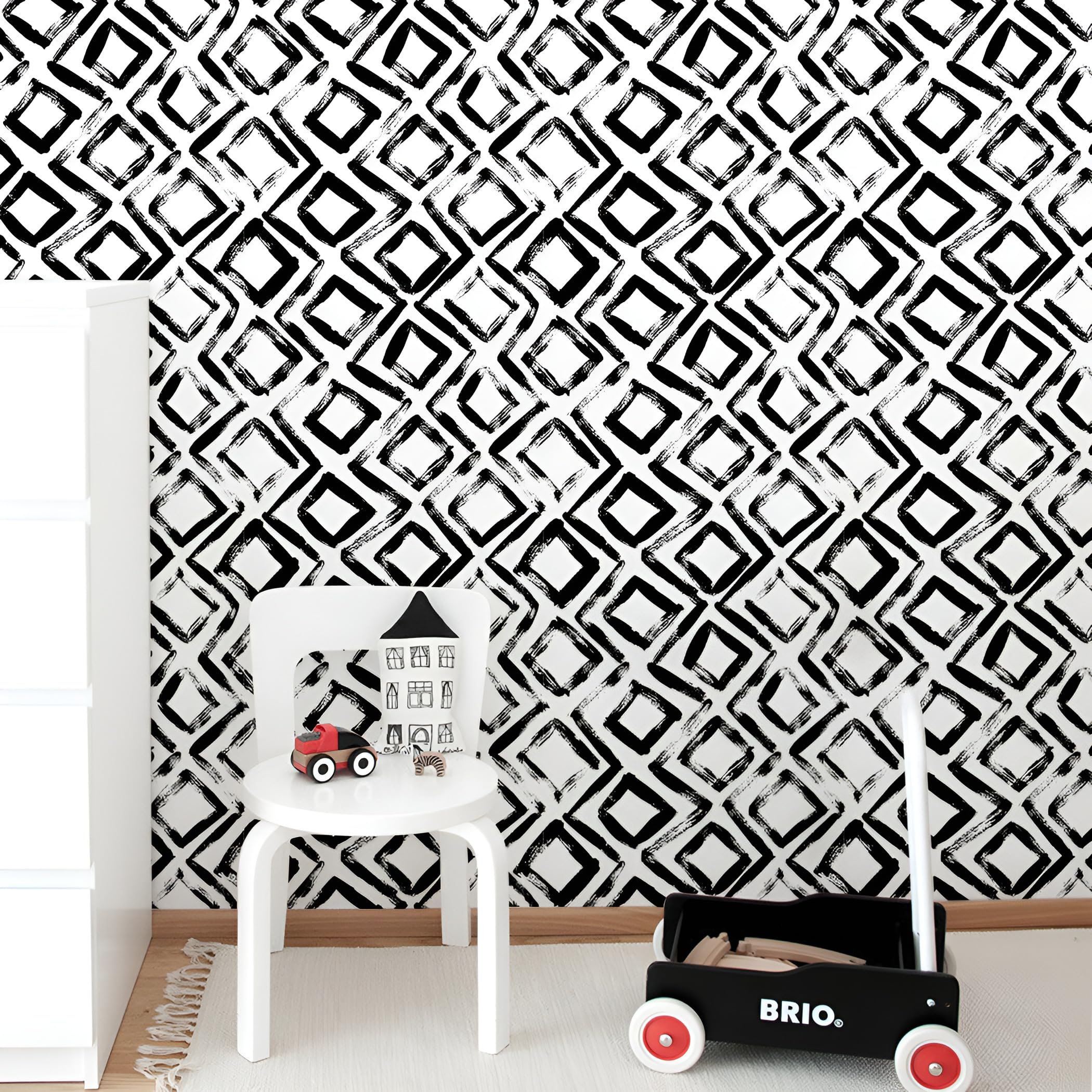 Yumeihoe Modern Rectangle Pattern Wallpaper Black White Removable Contact Paper Vinyl Geometric Peel and Stick Wallpaper for Bedroom Living Room Bathroom - Image 4