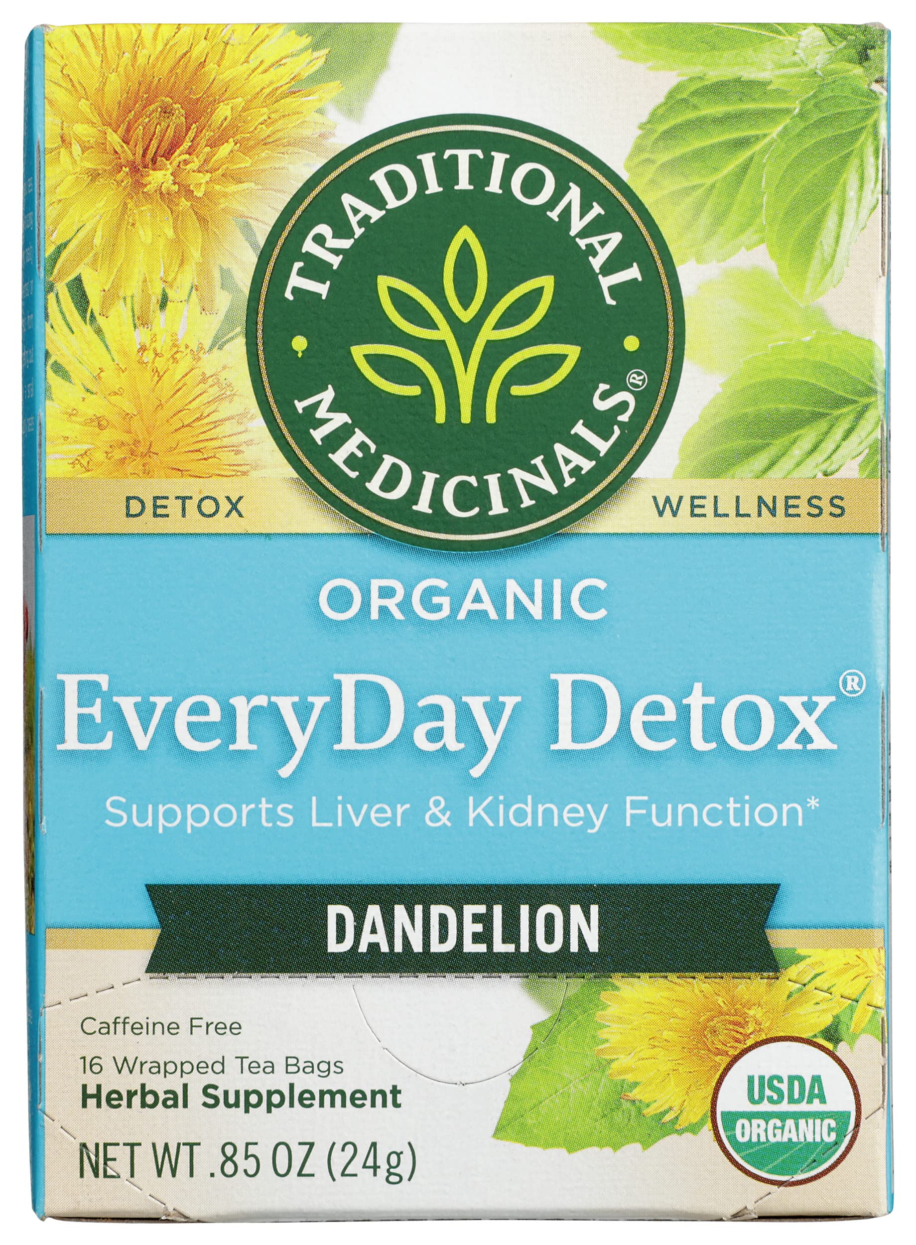 Traditional Medicinals EveryDay Detox Dandelion Herbal Supplement Tea, Supports Liver and Kidney, 16 Counts (Pack of 6)