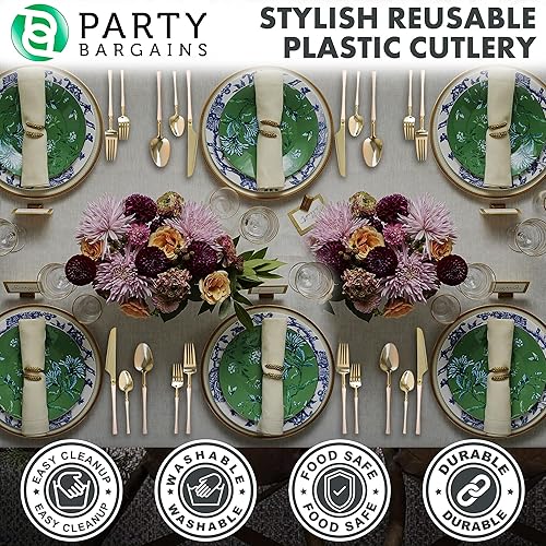 Miniatura 151 de Party Bargains Disposable Plastic Black Gold Cutlery Set, Infinity Modern Design Utensils, 40 Pack: 16 Forks, 8 Knives, 16 Spoons