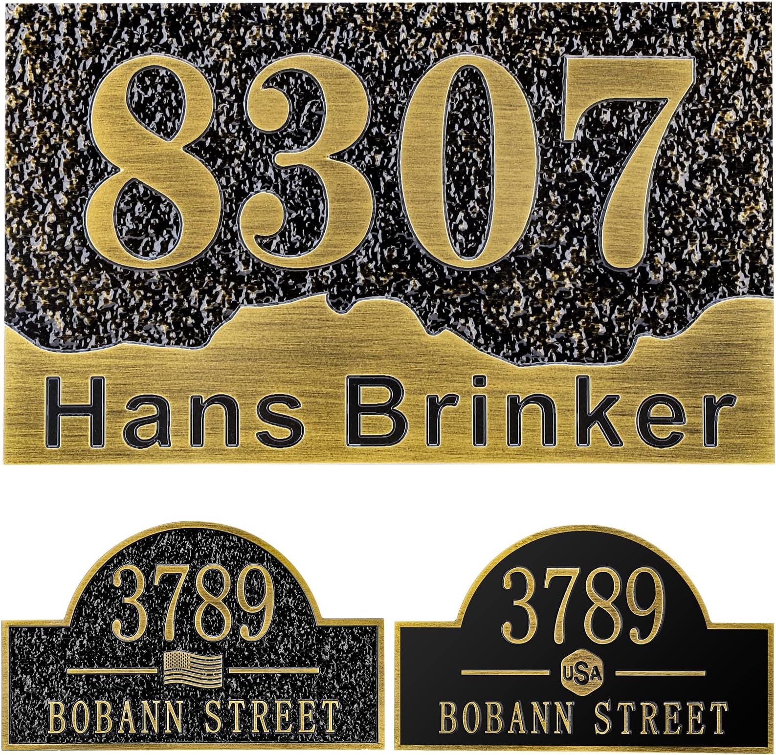 Personalized Cast Address Sign House Number Home Address Plaque 12 Inch, Custom Steet House Number Sign, Metal or Acrylic Antique Brass for Outside Vintage