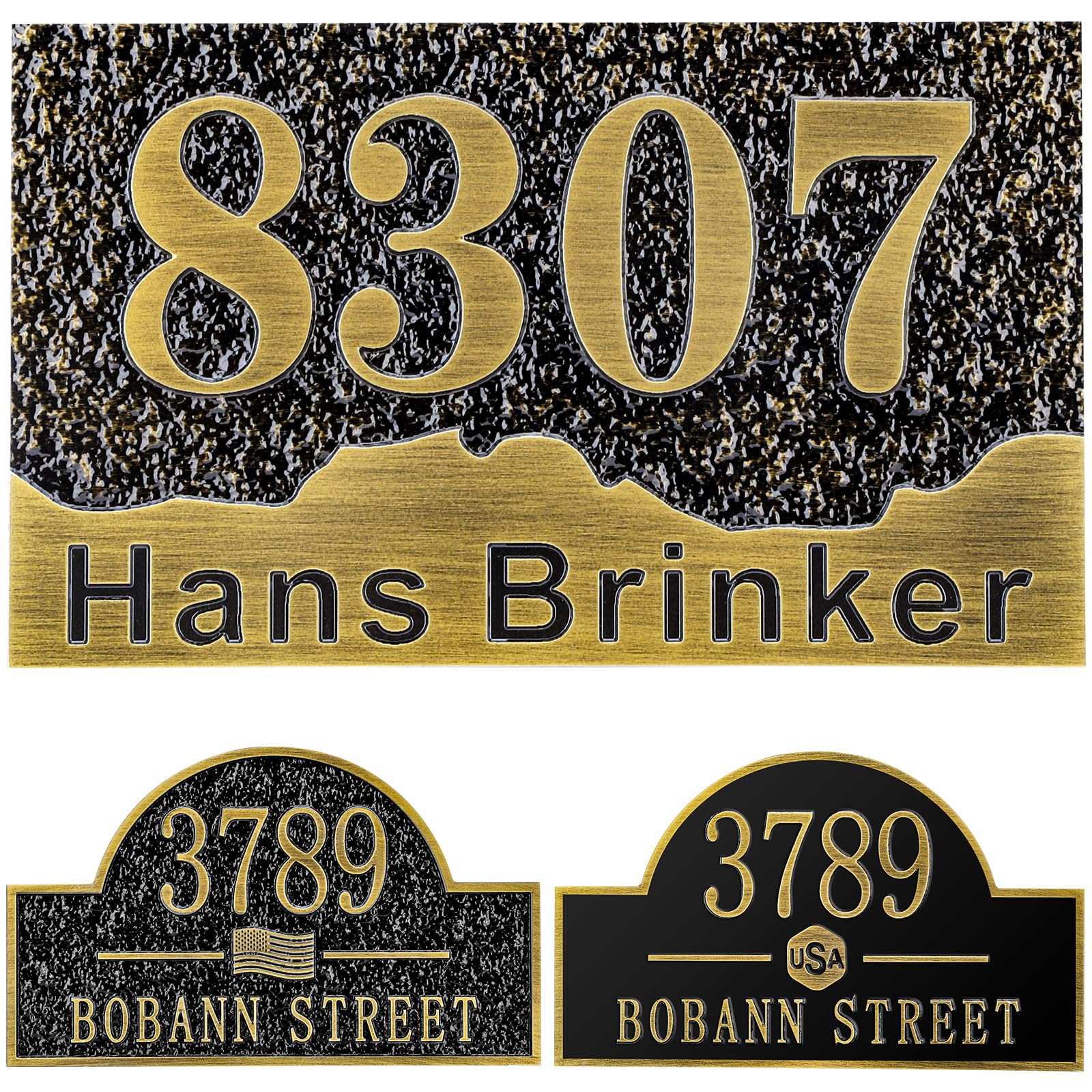 Personalized Cast Address Sign House Number Home Address Plaque 12 Inch, Custom Steet House Number Sign, Metal or Acrylic Antique Brass for Outside Vintage
