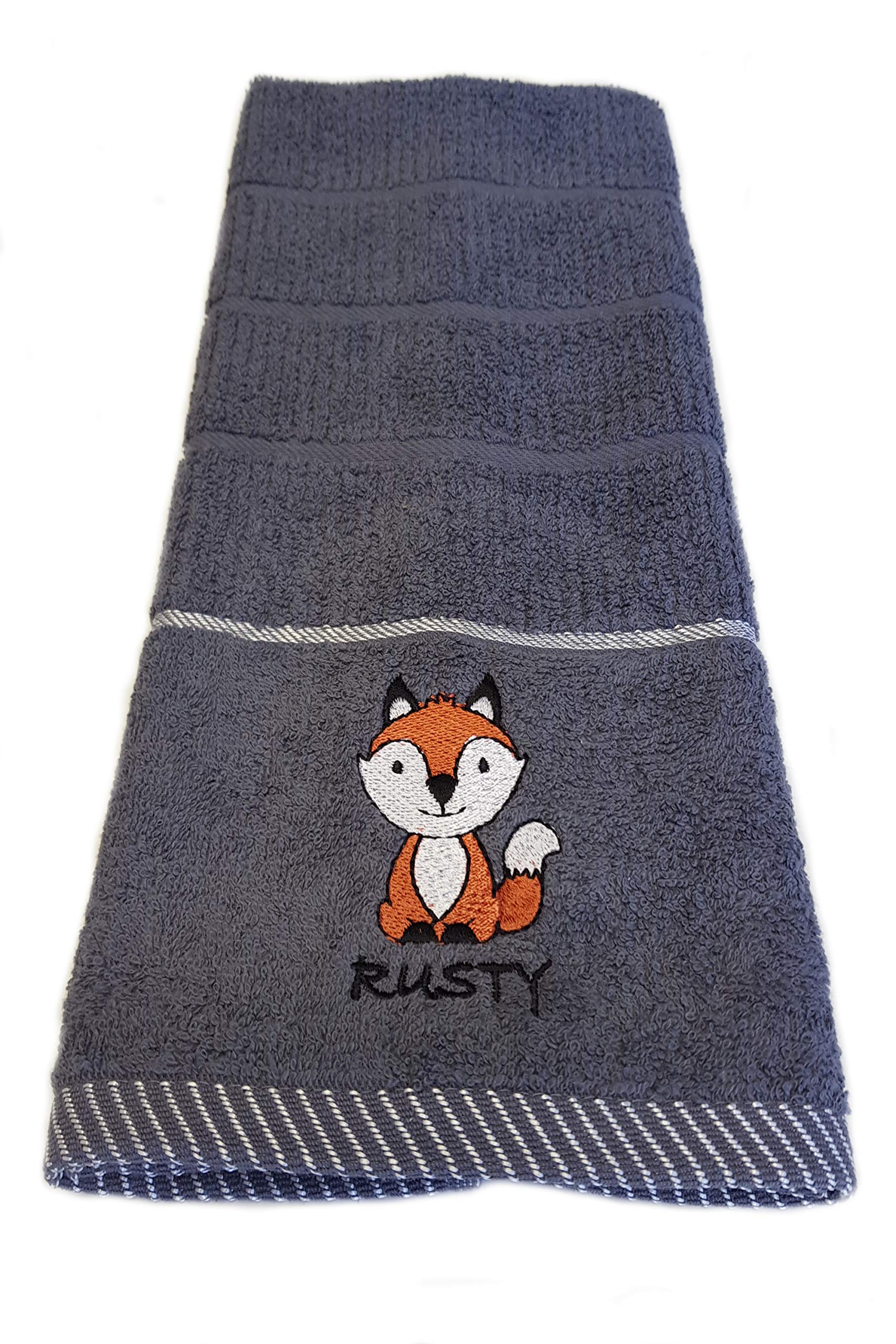 Sue Rossi LtdKitchen Tea Towels 100% Turkish Cotton Soft Absorbent Terry Dish Cloth Animal Design Hand Towel Grey Or Silver (Dark Grey Fox)