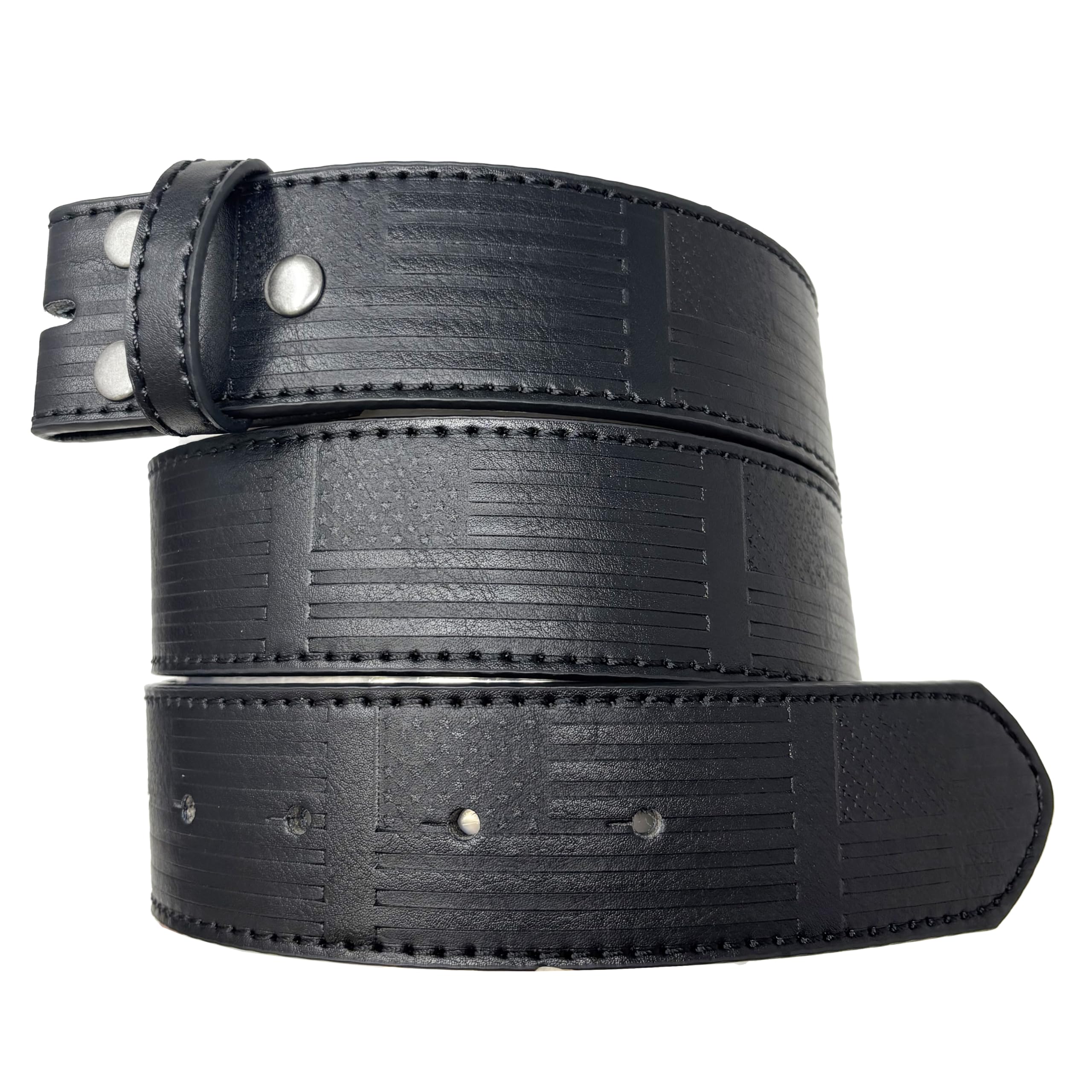 BC Belts Leather Belt Strap with American Flag Embossed Pattern 1.5" Wide with Snaps - USA Patriotic Stars and Stripes