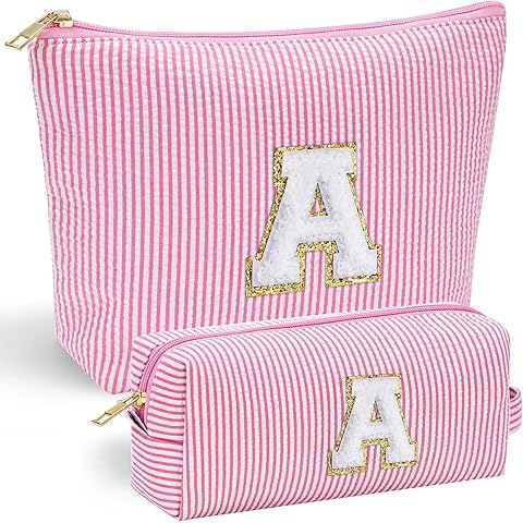 YOOLIFE Christmas Gifts for Women Teens Girls - Stocking Stuffers for Teen Girls Initial Makeup Bag | Cosmetic Travel Toiletry Bag | 9 10 11 12 13 14 15 Years Old | Teen Girl Gifts Trendy Stuff Pink A