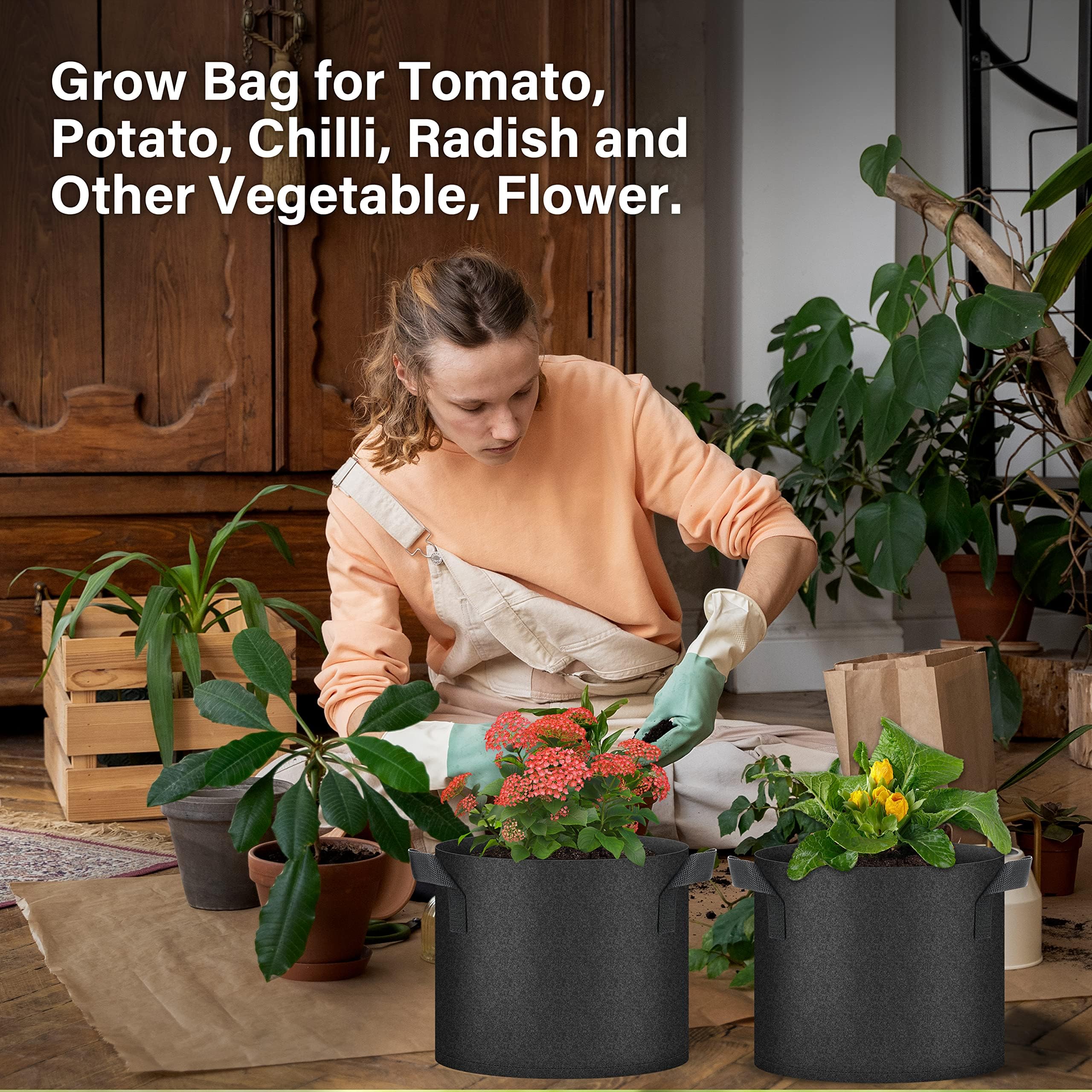 HealSmart Aeration - Maceta de jardinería de Tela no Tejida Resistente para Verduras, Hierbas y Flores, Color Negro, Paquete de 20, 7 galones