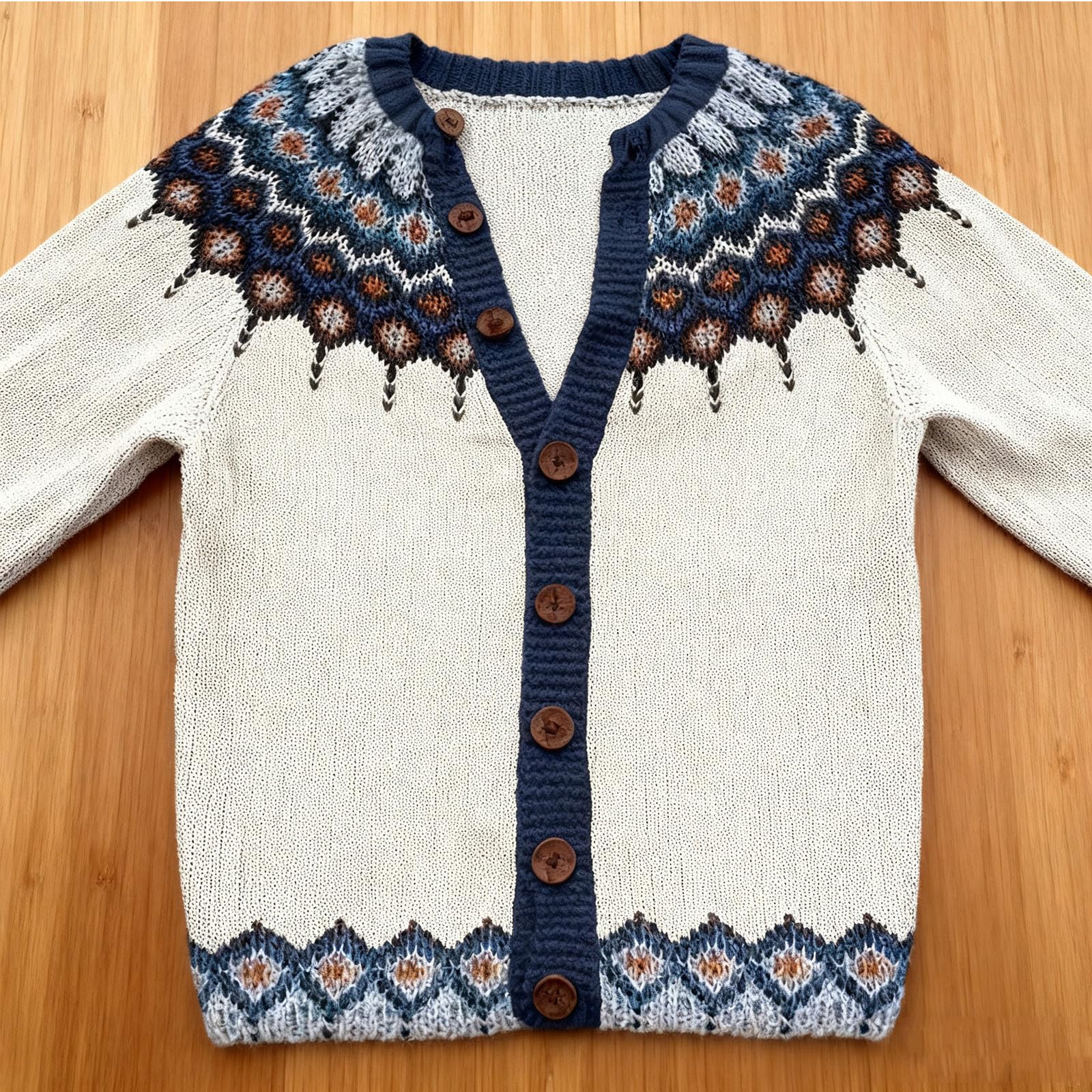 Generisch Damen Pullover Ethnisch gemusterter -Strickmantel mit Taschen langärmelig warm weich kuschelig ideal für Alltag Büro Urlaub