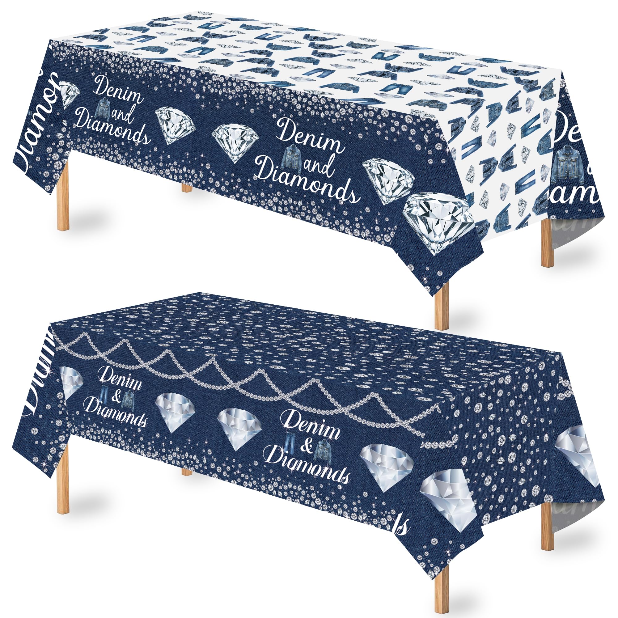 umoni Denim and Diamonds Party Supplies Tablecloths 2PCS Denim Theme Party Decorations Diamonds Table Covers for Jeans Bridal Shower Bachelorette