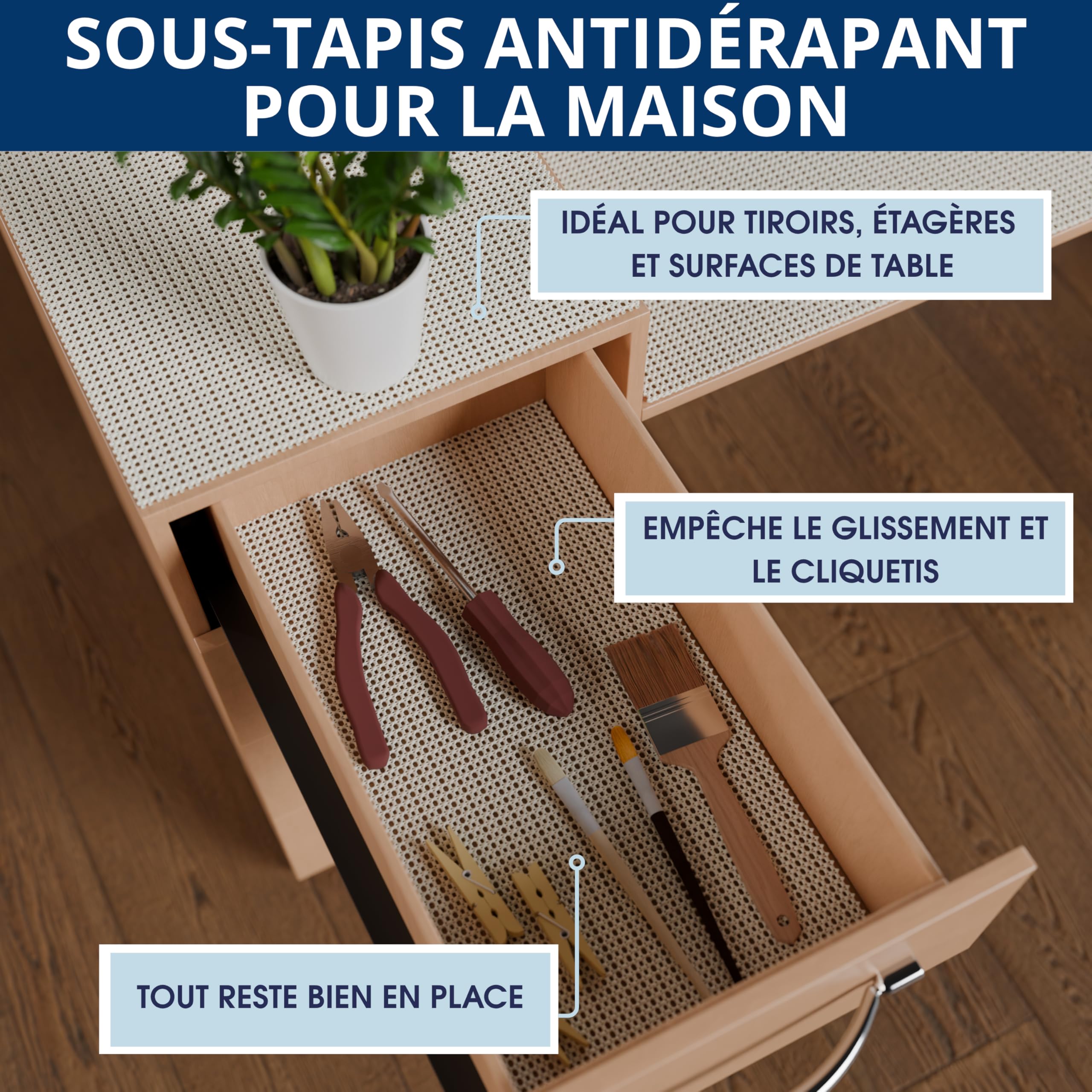 sous-Tapis Antidérapant – Maintien Extra Fort sans Colle | Anti Dérapant Tapis Découpable pour Parquet, Carrelage, Stratifié | Lavable & Réutilisable