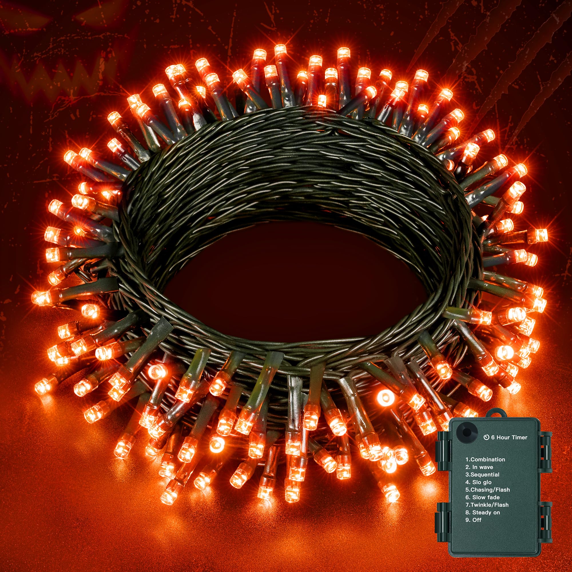 Hopexy Halloween Fairy Lights, 10m 100LED Orange Fairy Lights with Timer, Waterproof String Lights with 8 Modes/Outdoor/lndoor for Themed Party Carnival Halloween Decorations