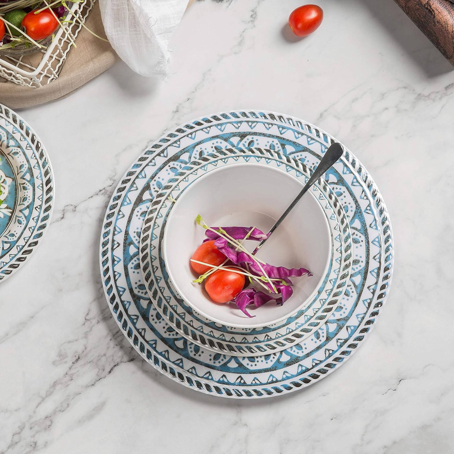  | 12 Piece Melamine Dinnerware set - Melamine Dishes Set, Service For 4, Dishwasher Safe,Indoor/Outdoor: Dinnerware Sets